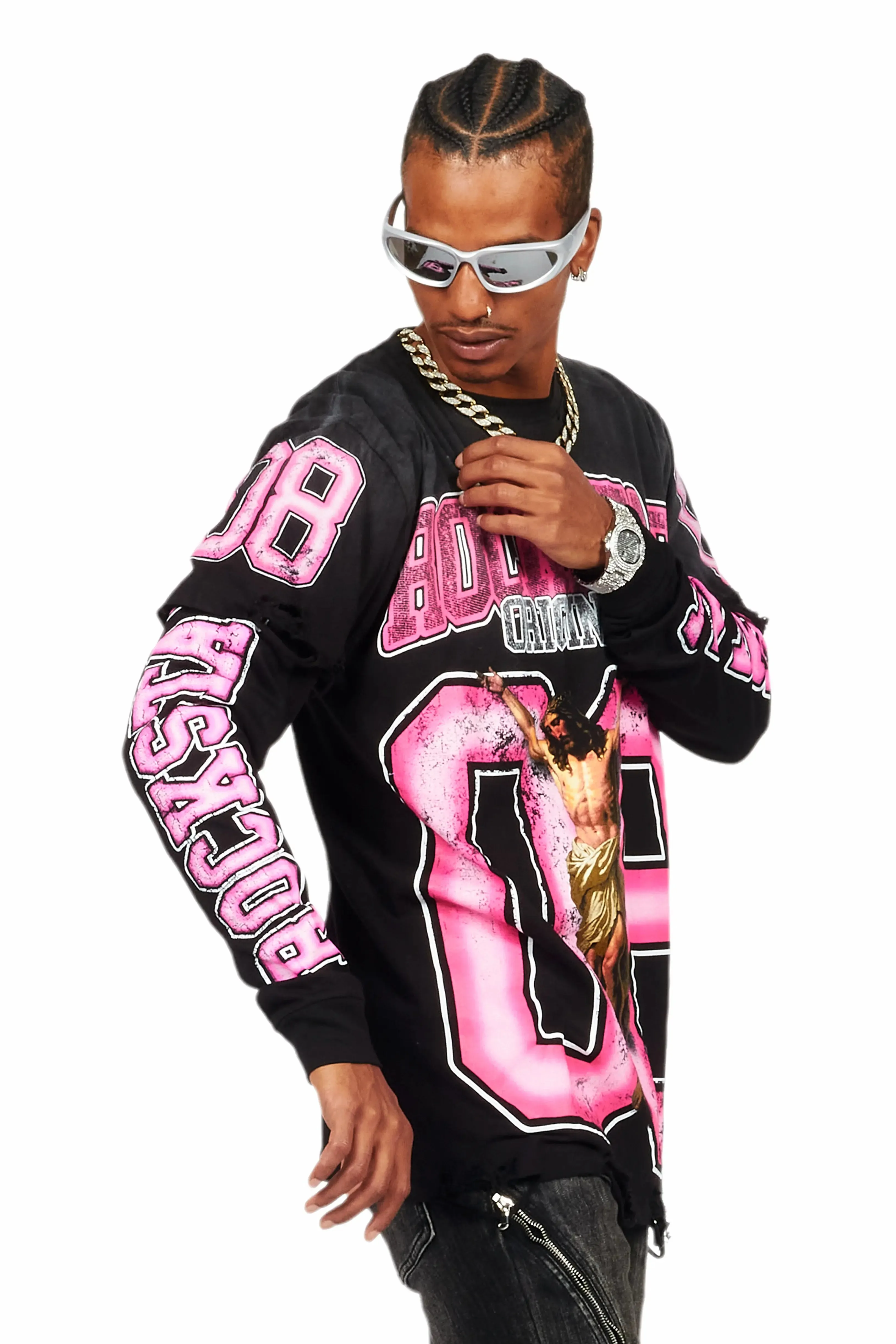 Fields Black Double Layer Long Sleeve Graphic T-Shirt sold by Rockstar Original product image thumbnail 5