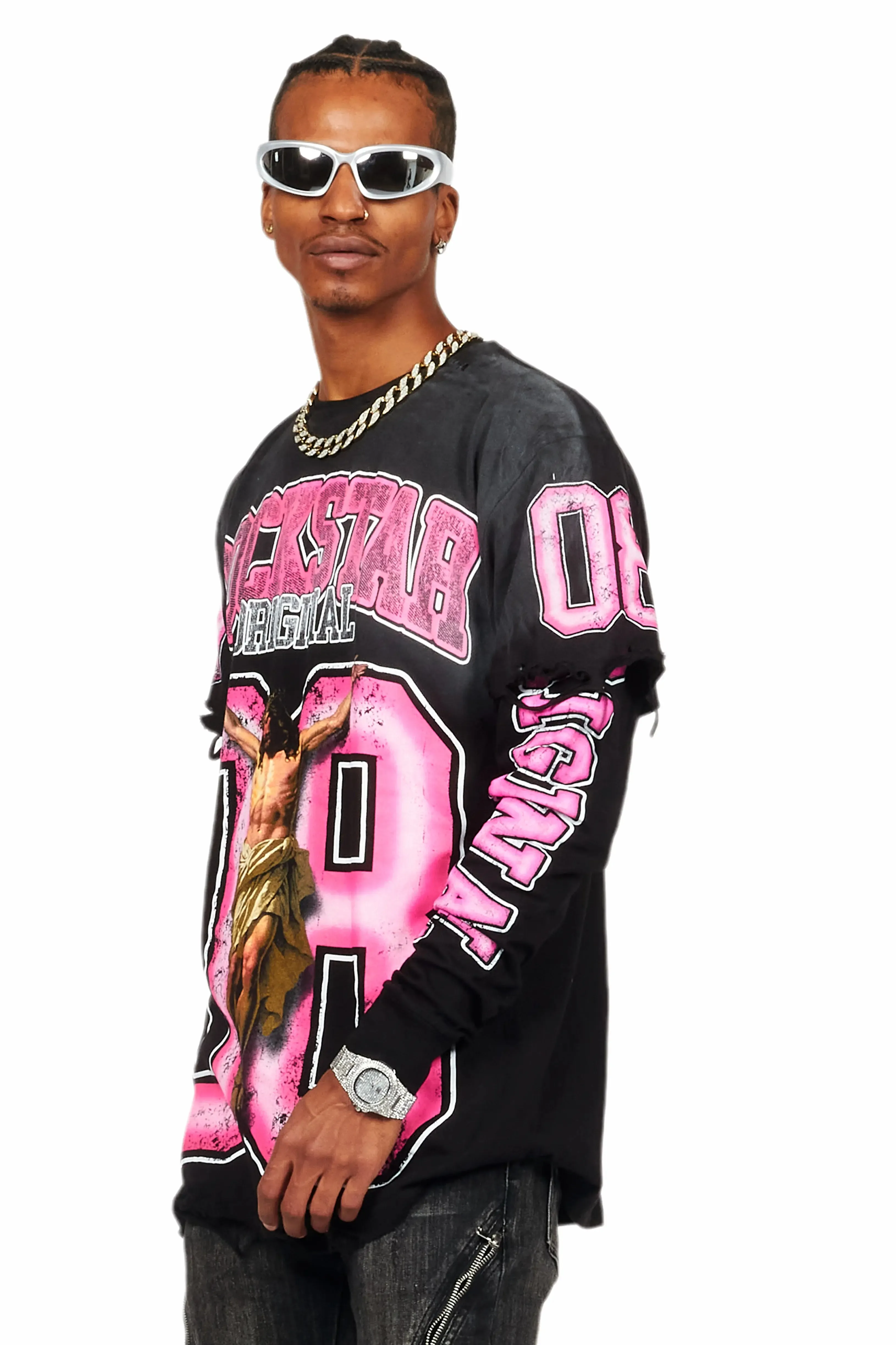 Fields Black Double Layer Long Sleeve Graphic T-Shirt sold by Rockstar Original product image thumbnail 3