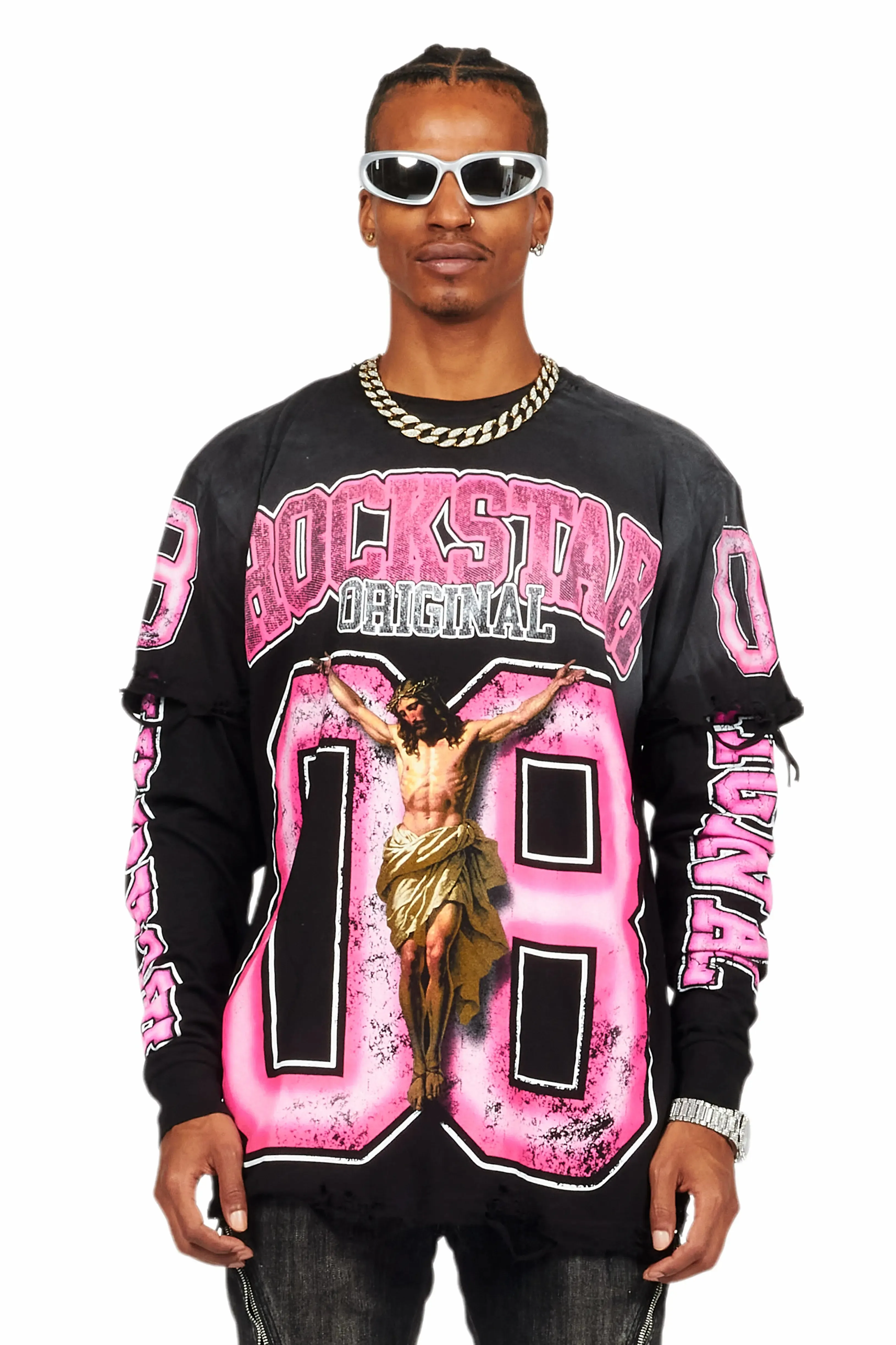 Fields Black Double Layer Long Sleeve Graphic T-Shirt sold by Rockstar Original product image thumbnail 2