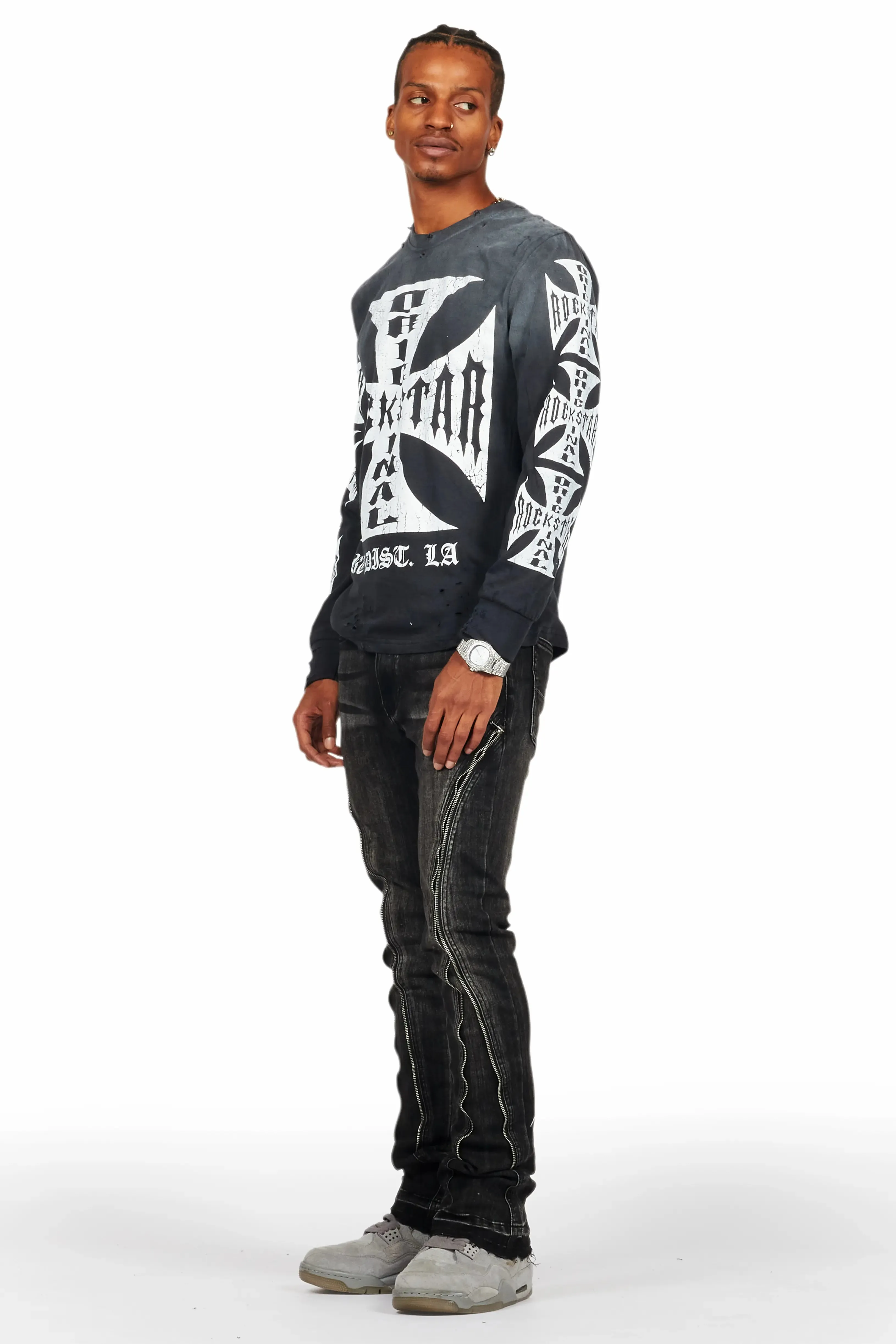 Udell Black Long Sleeve Graphic T-Shirt sold by Rockstar Original product image thumbnail 3
