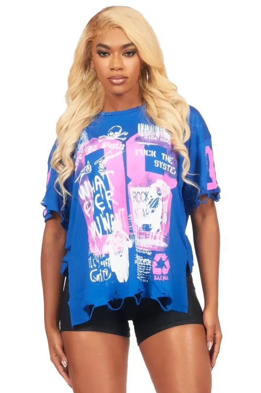 Sharrie Royal Blue Oversized T-Shirt sold by Rockstar Original