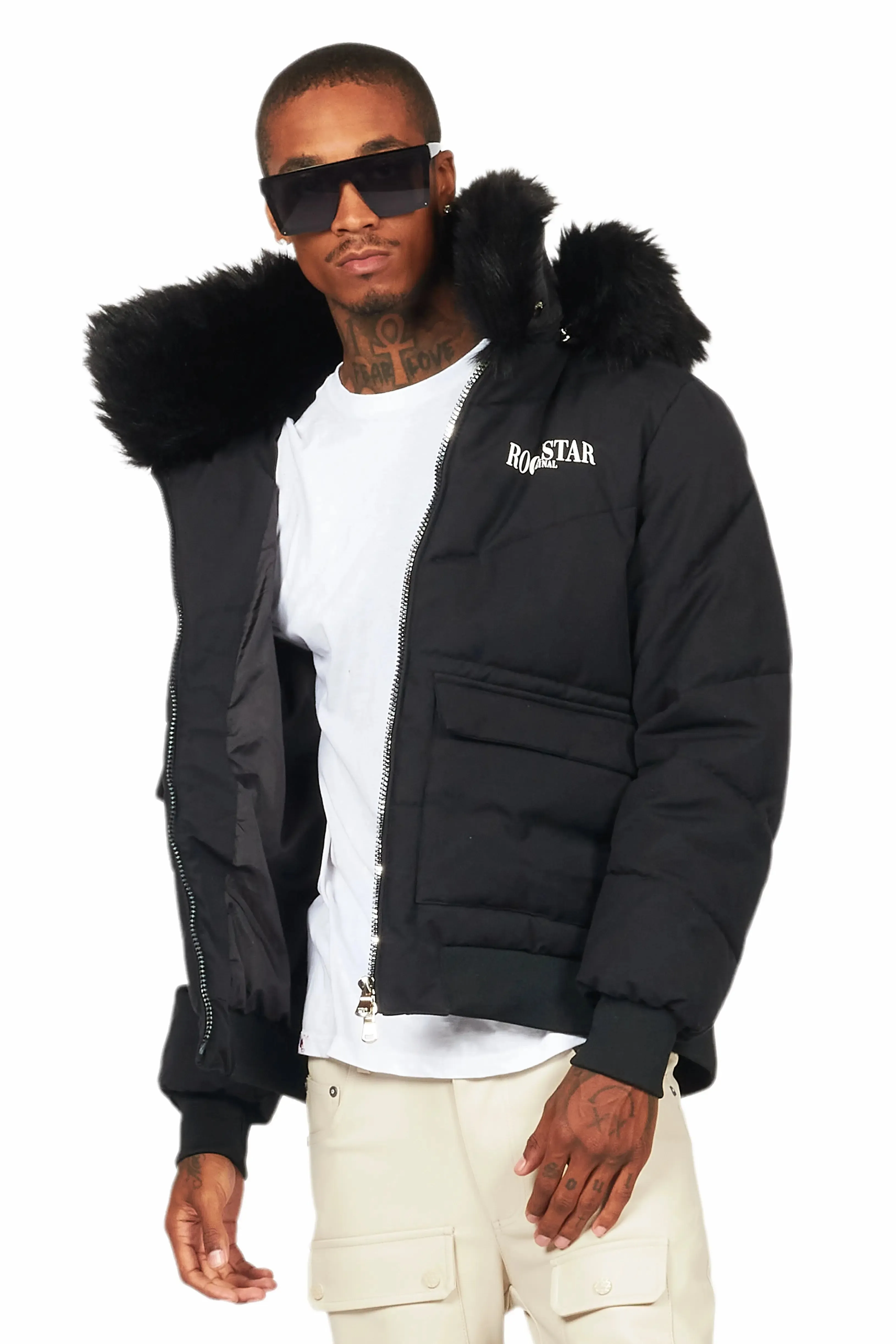Langston Black Puffer Jacket with Fur Hood sold by Rockstar Original product image thumbnail 3