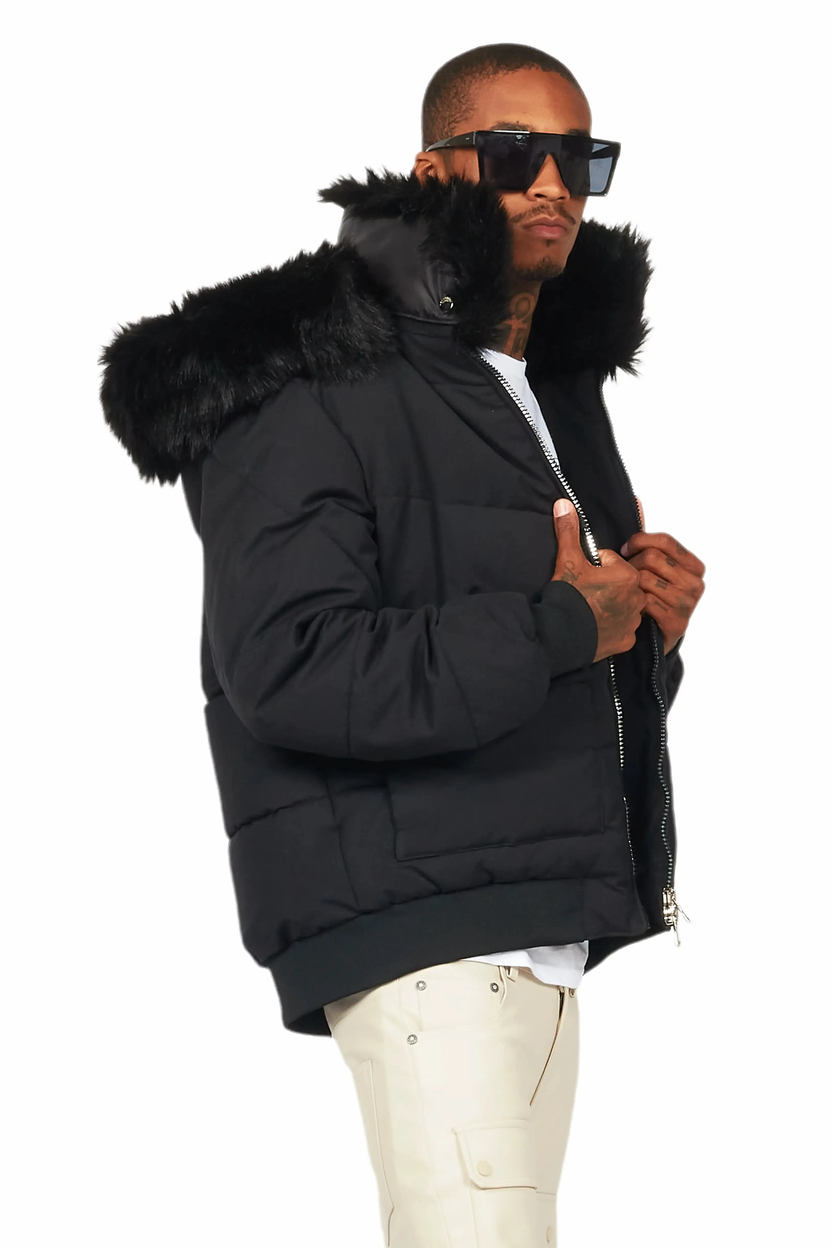Langston Black Puffer Jacket with Fur Hood sold by Rockstar Original product image thumbnail 5