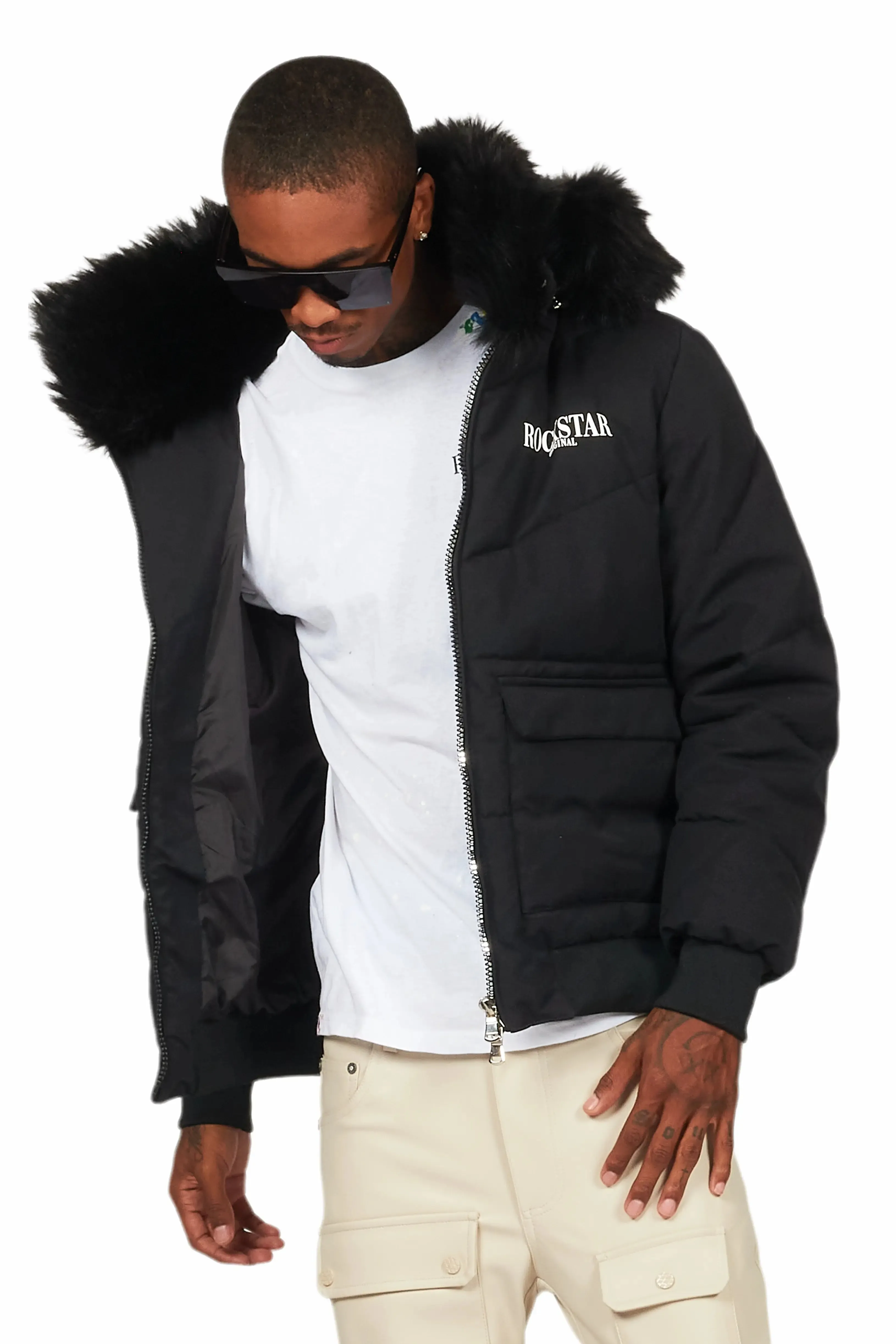 Langston Black Puffer Jacket with Fur Hood sold by Rockstar Original product image thumbnail 4