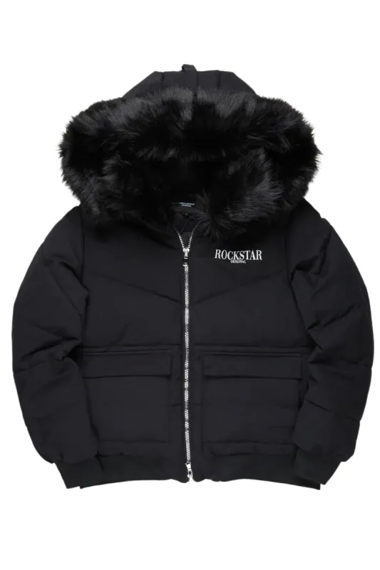 Langston Black Puffer Jacket with Fur Hood sold by Rockstar Original