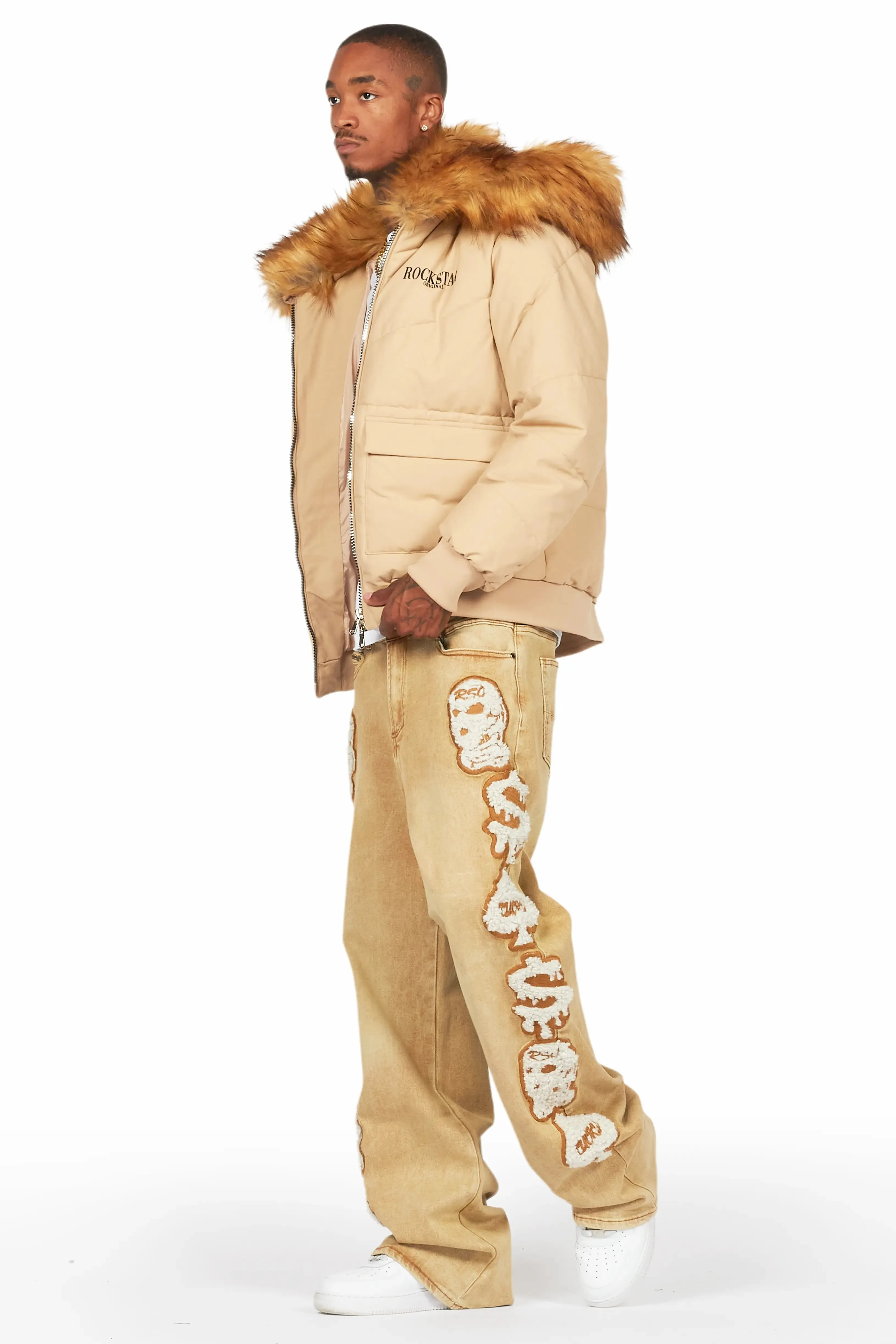 Langston Beige Puffer Jacket with Fur Hood sold by Rockstar Original product image thumbnail 5