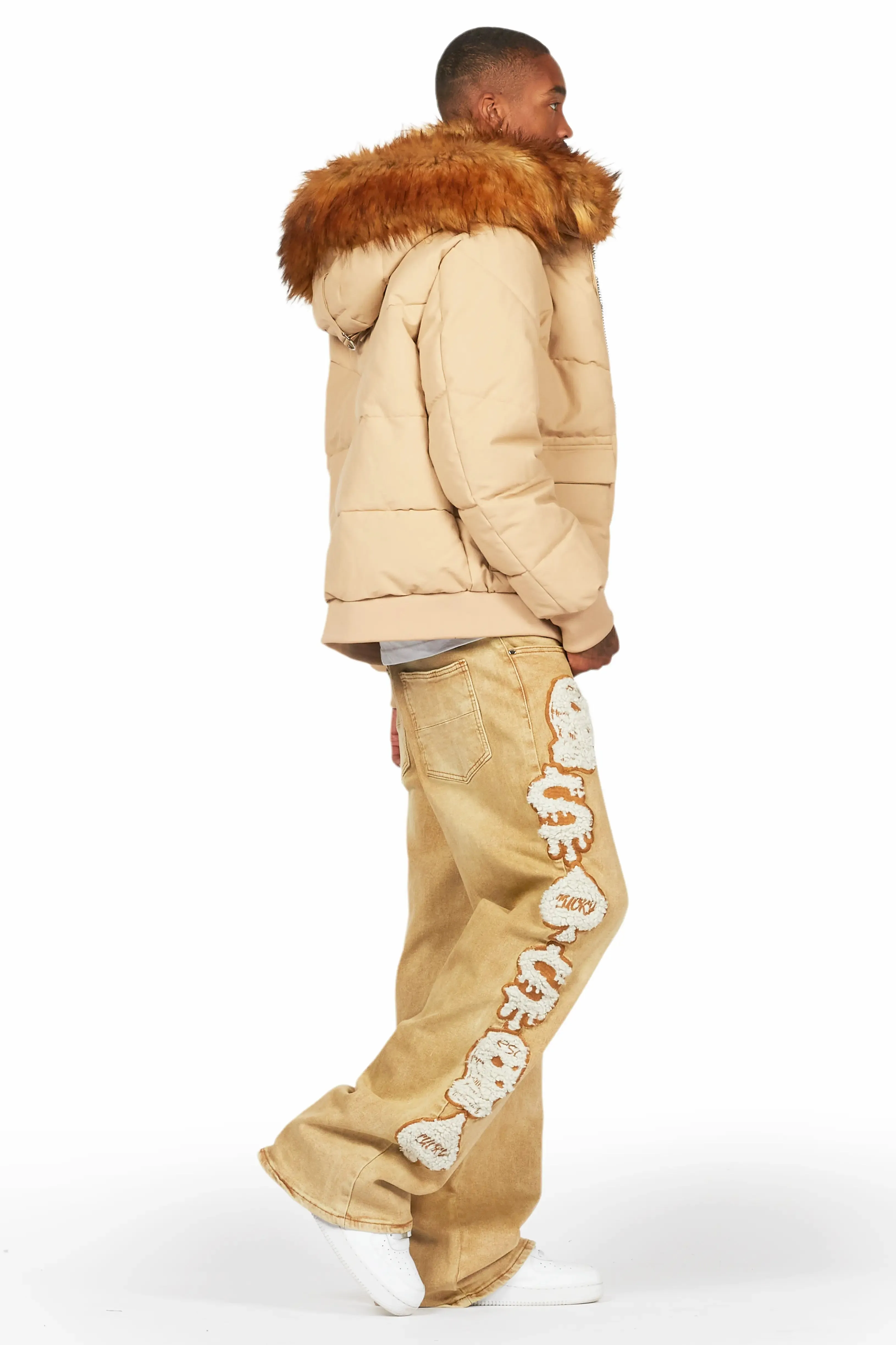 Langston Beige Puffer Jacket with Fur Hood sold by Rockstar Original product image thumbnail 3