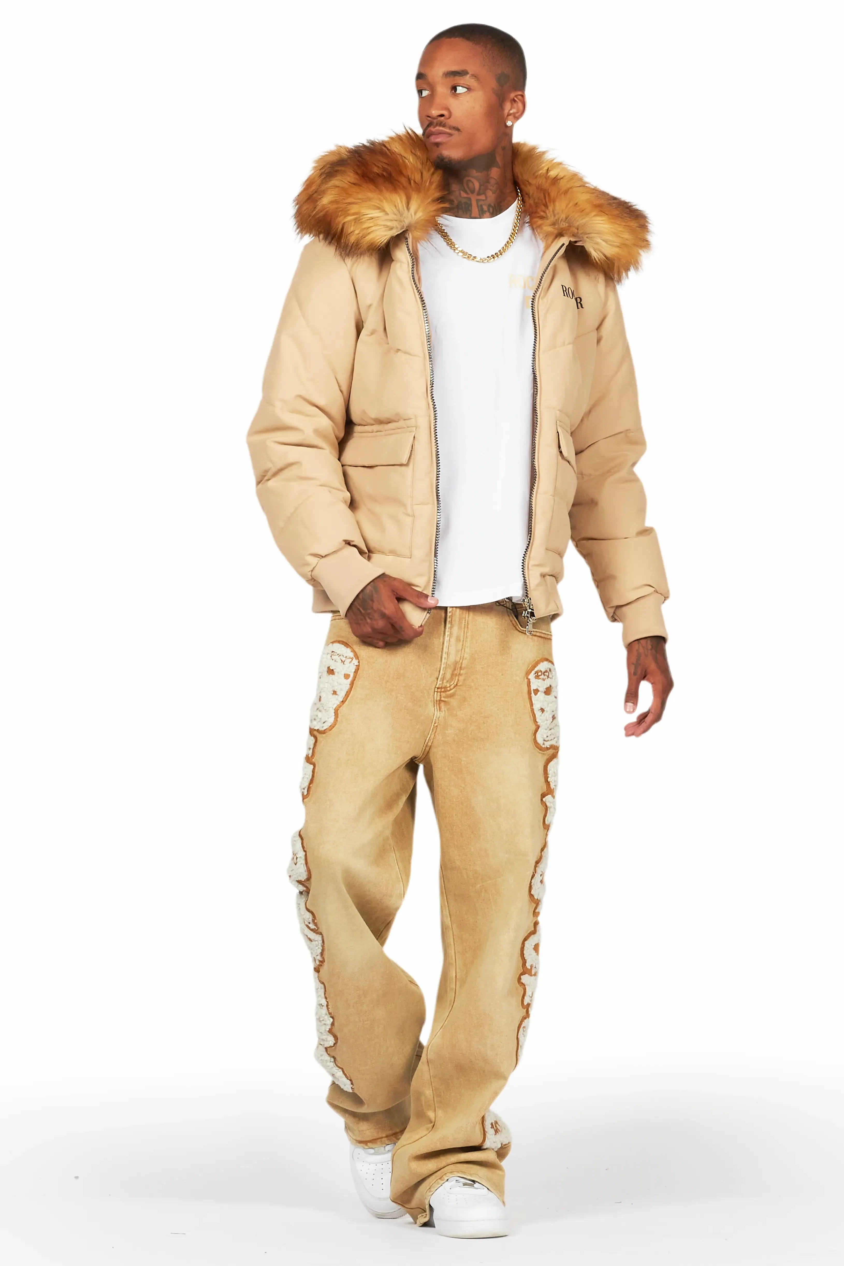 Langston Beige Puffer Jacket with Fur Hood sold by Rockstar Original product image thumbnail 2