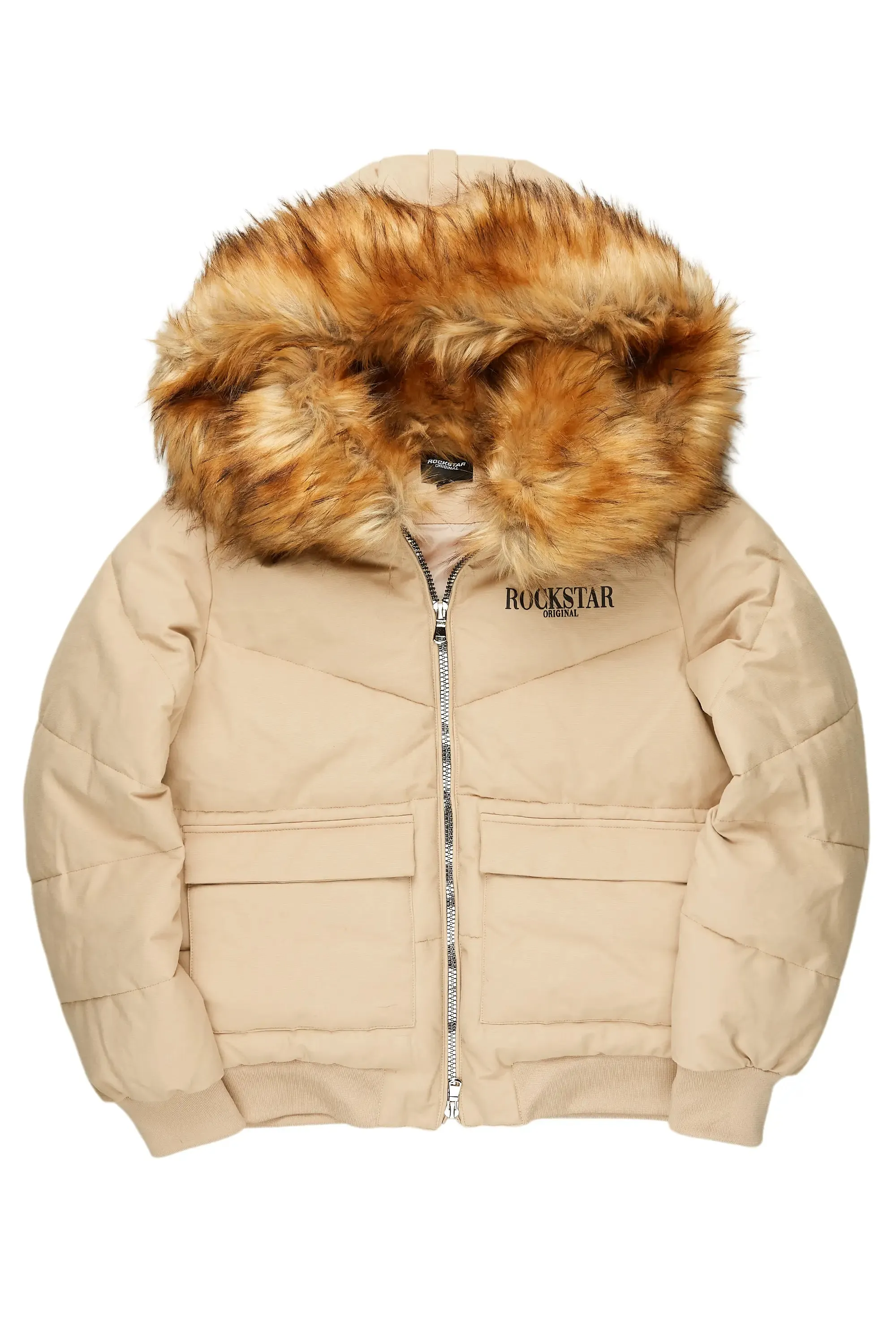 Langston Beige Puffer Jacket with Fur Hood sold by Rockstar Original