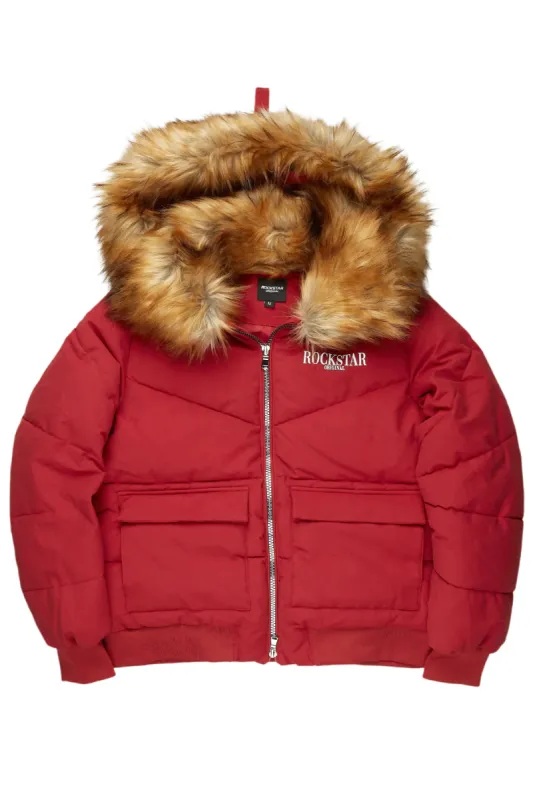 Langston Red Puffer Jacket with Fur Hood sold by Rockstar Original