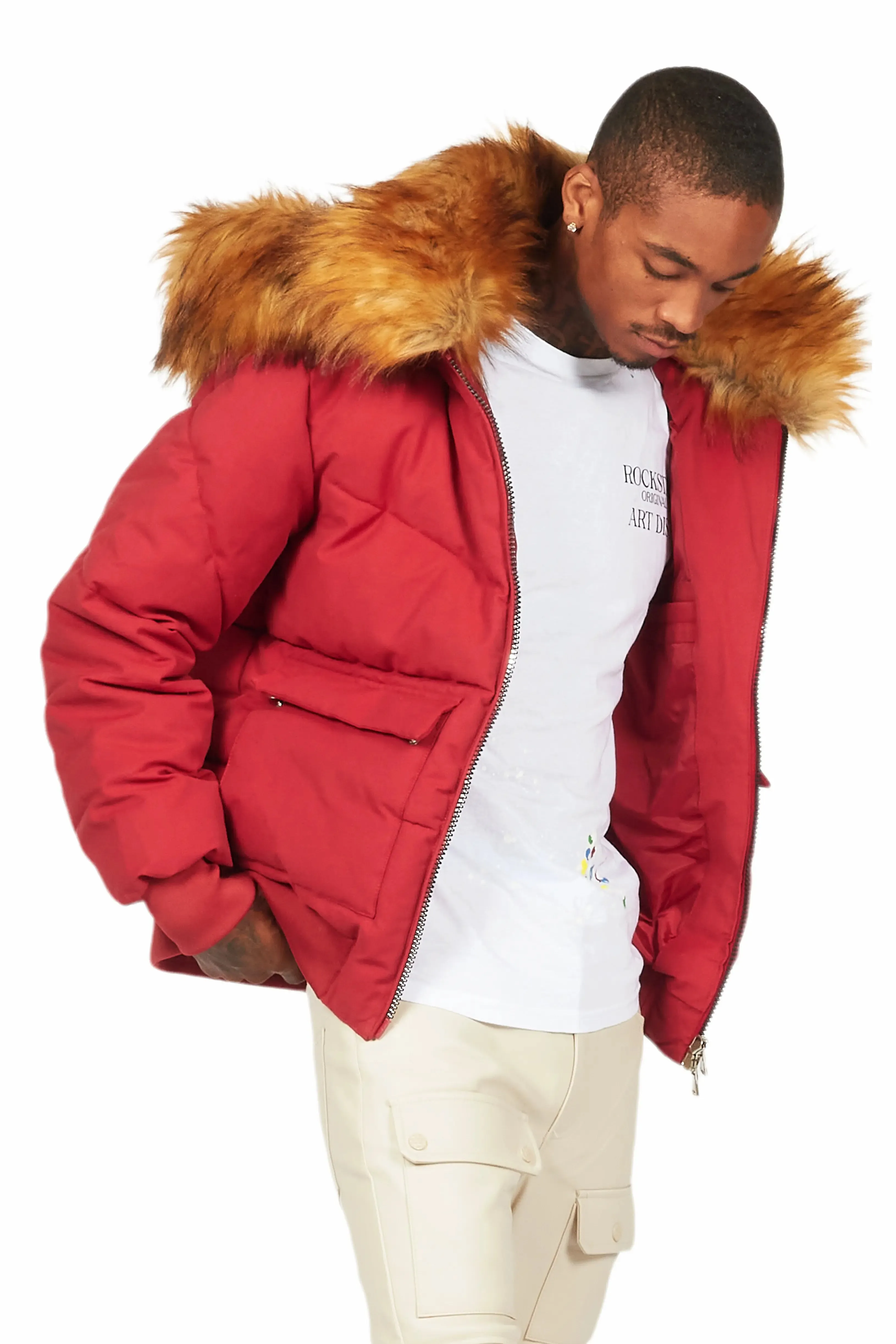 Langston Red Puffer Jacket with Fur Hood sold by Rockstar Original product image thumbnail 4