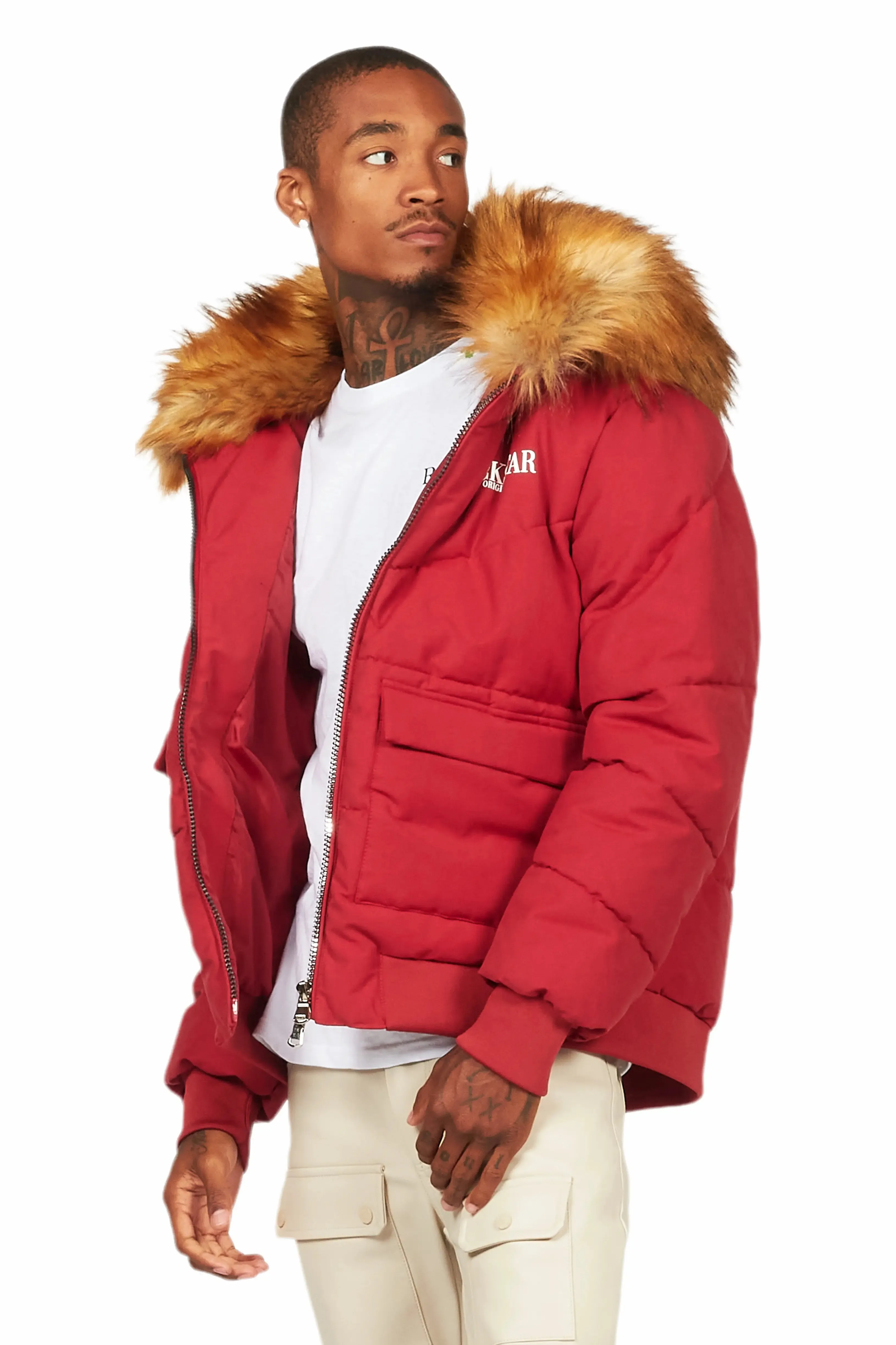 Langston Red Puffer Jacket with Fur Hood sold by Rockstar Original product image thumbnail 5