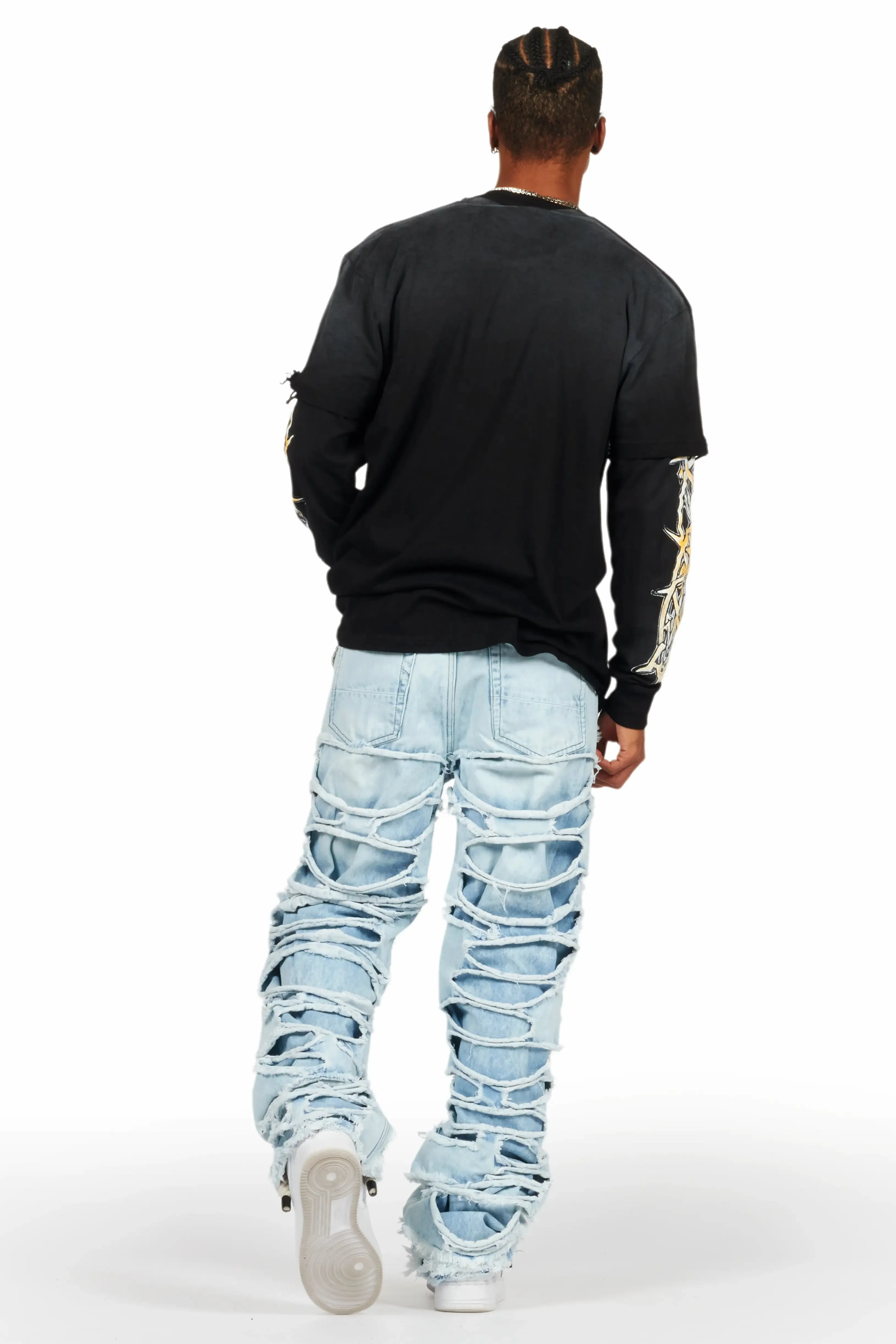 Waller Black Double Layer Long Sleeve Graphic T-Shirt sold by Rockstar Original product image thumbnail 4