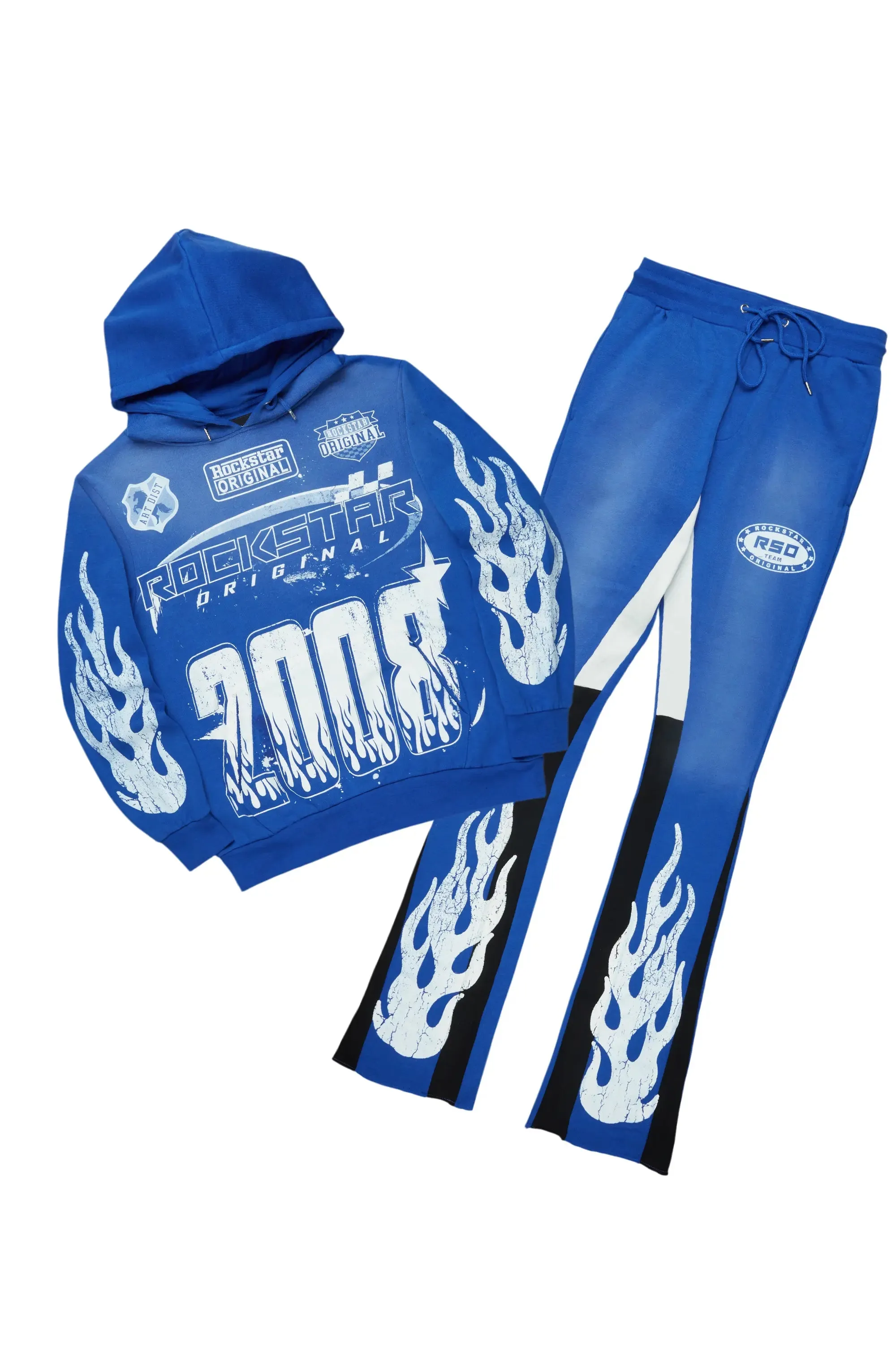 Amos Royal Blue Stacked Flare Hoodie Track Set sold by Rockstar Original
