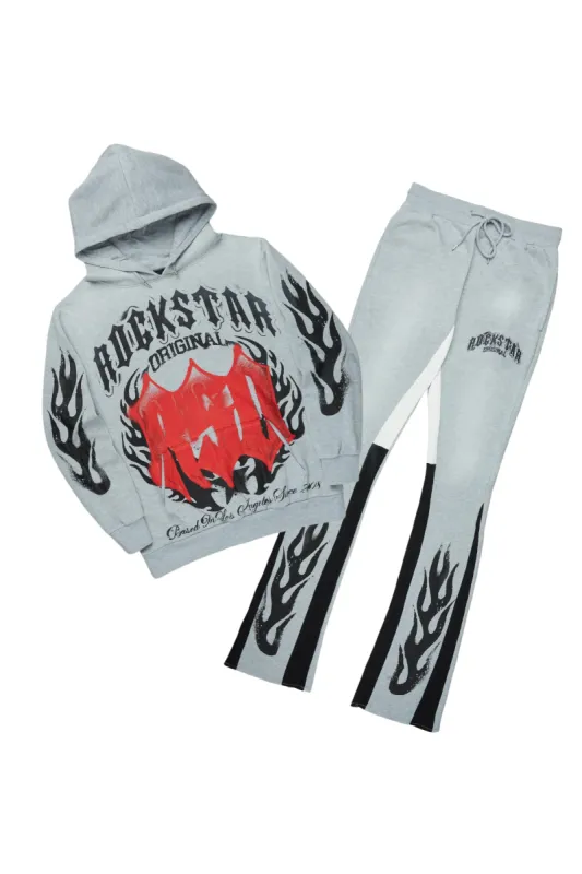 Boaz Heather Grey Stacked Flare Hoodie Track Set sold by Rockstar Original