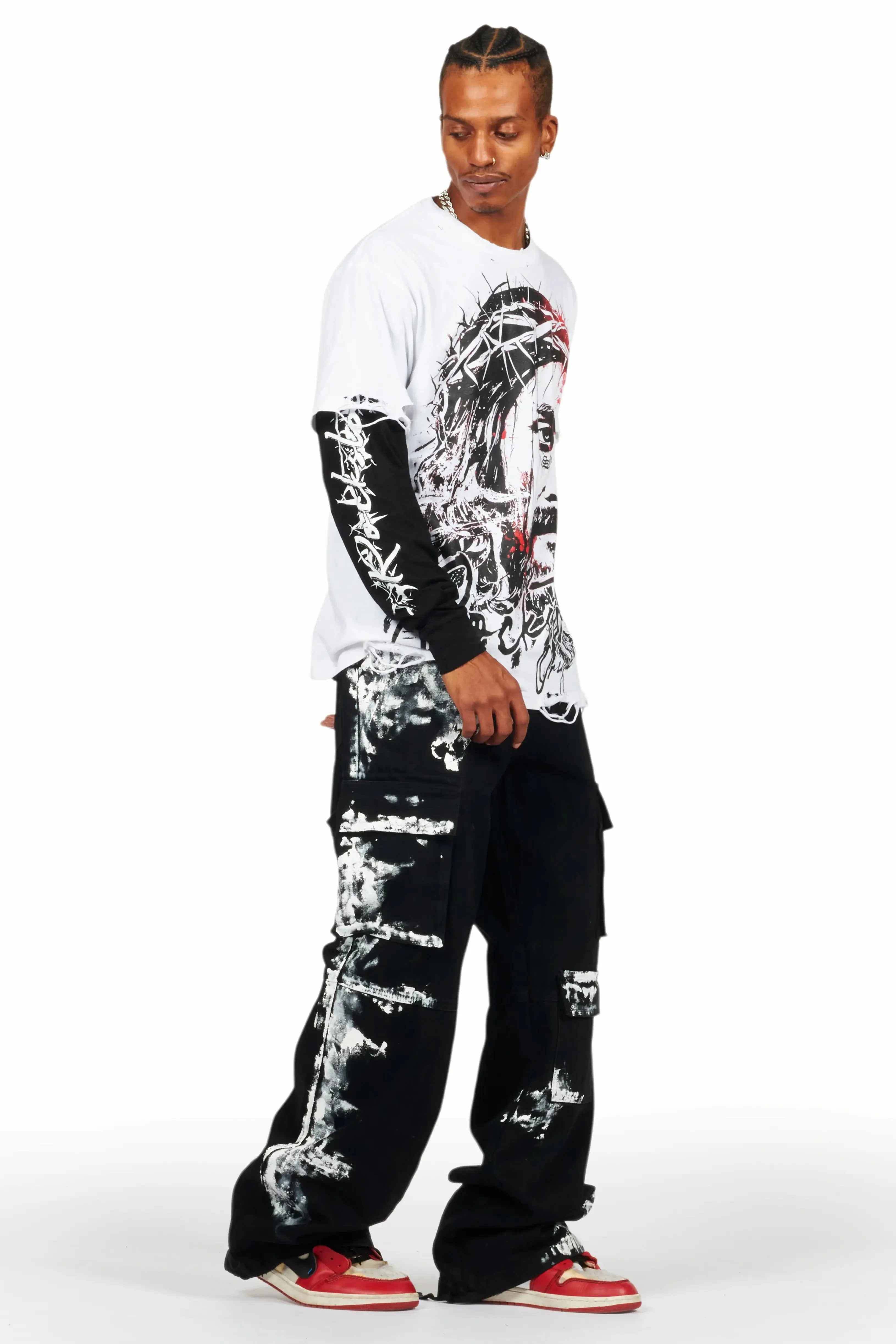 Bedros White Double Layer Long Sleeve Graphic T-Shirt sold by Rockstar Original product image thumbnail 3