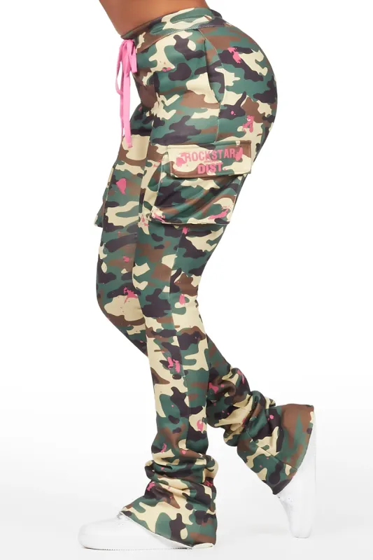 Lavenda Green Camo Cargo Stacked Track Pant sold by Rockstar Original