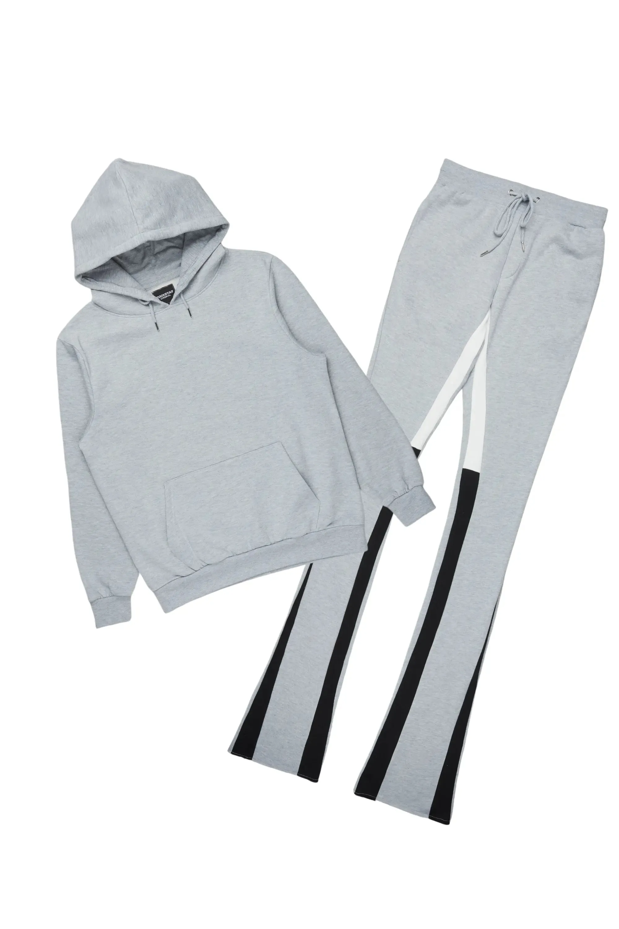 Basic Heather Grey Hoodie/Super Stacked Flare Track Set sold by Rockstar Original