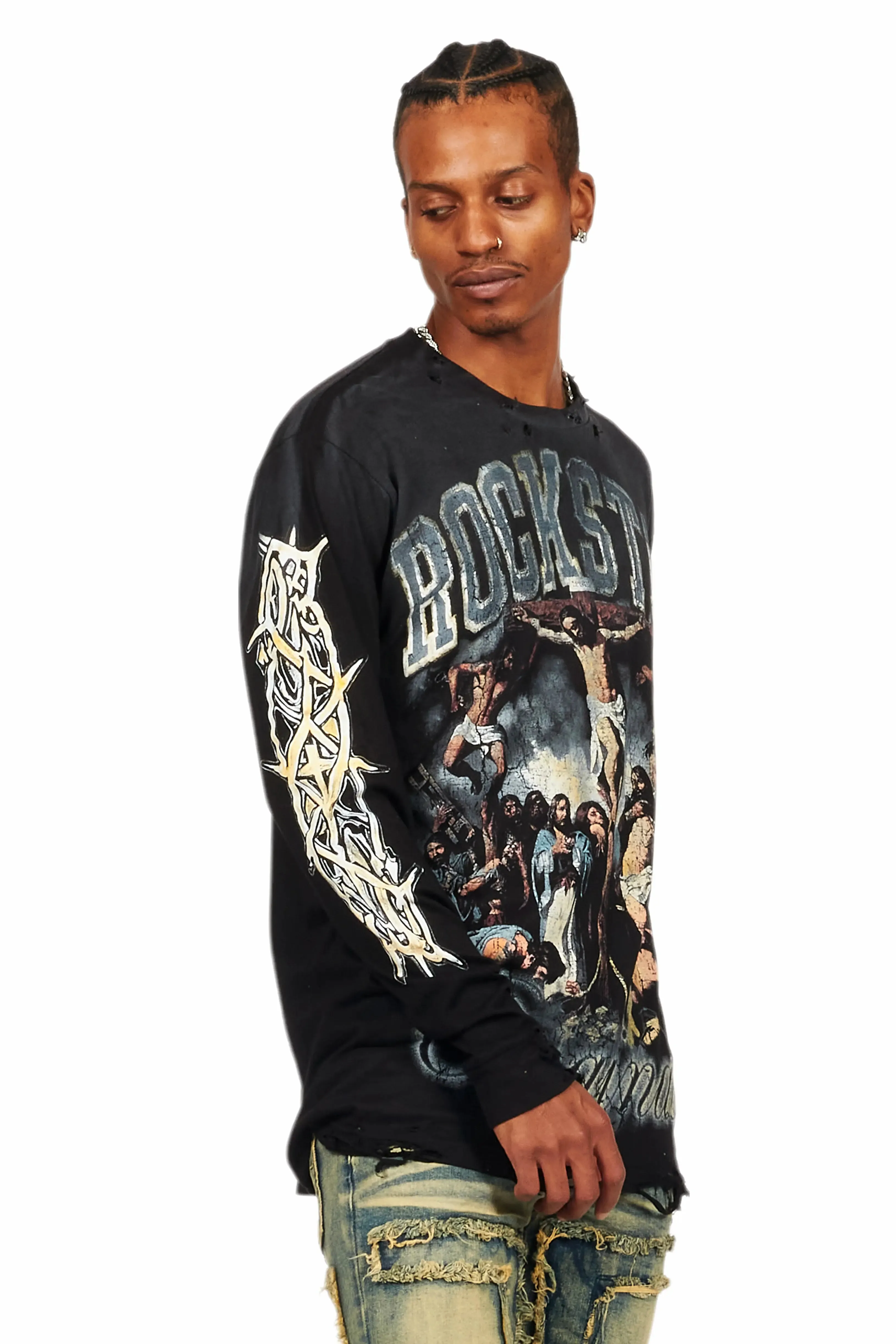 Waller Black Long Sleeve Graphic T-Shirt sold by Rockstar Original product image thumbnail 4