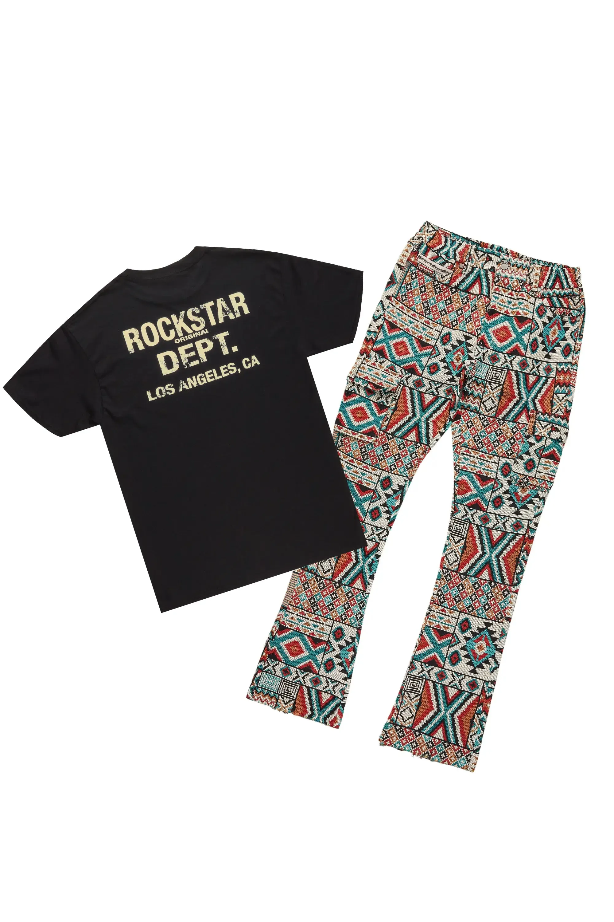 Lake Black T-Shirt & Nard Stacked Flare Tapestry Jean Bundle sold by Rockstar Original