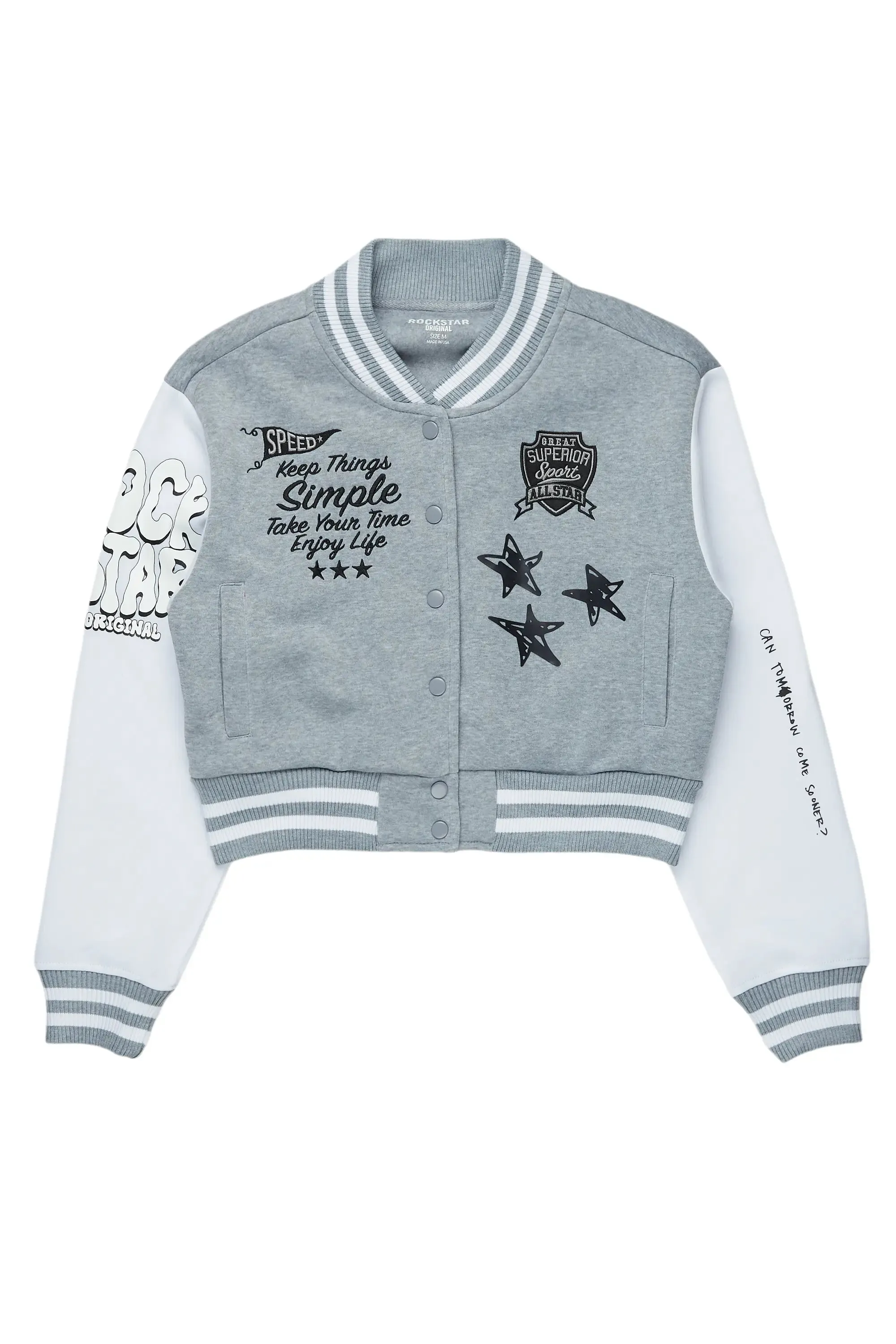 Kesira Heather Grey Varsity Jacket sold by Rockstar Original