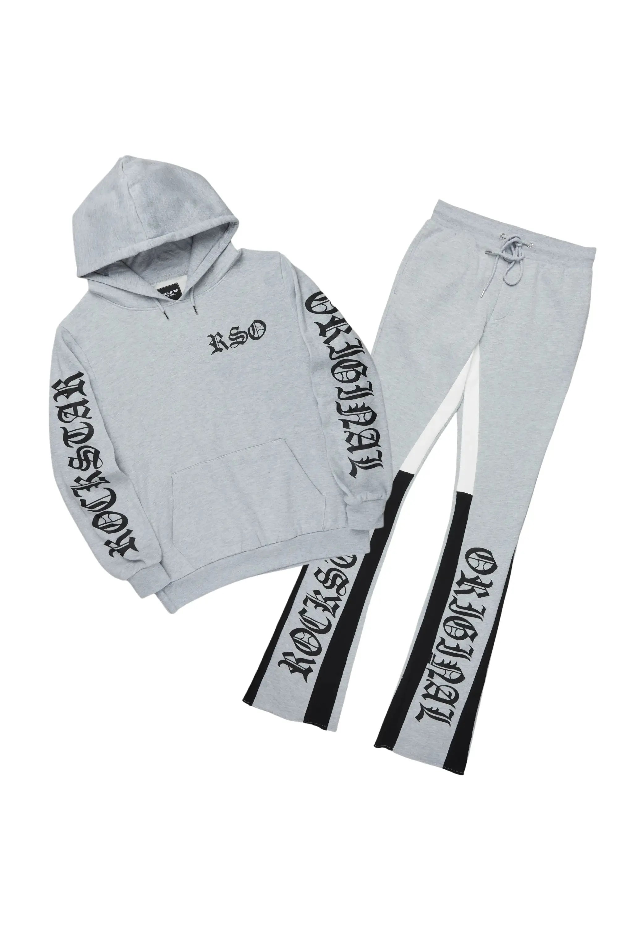 Alonzo Heather Grey Stacked Flare Hoodie Track Set sold by Rockstar Original