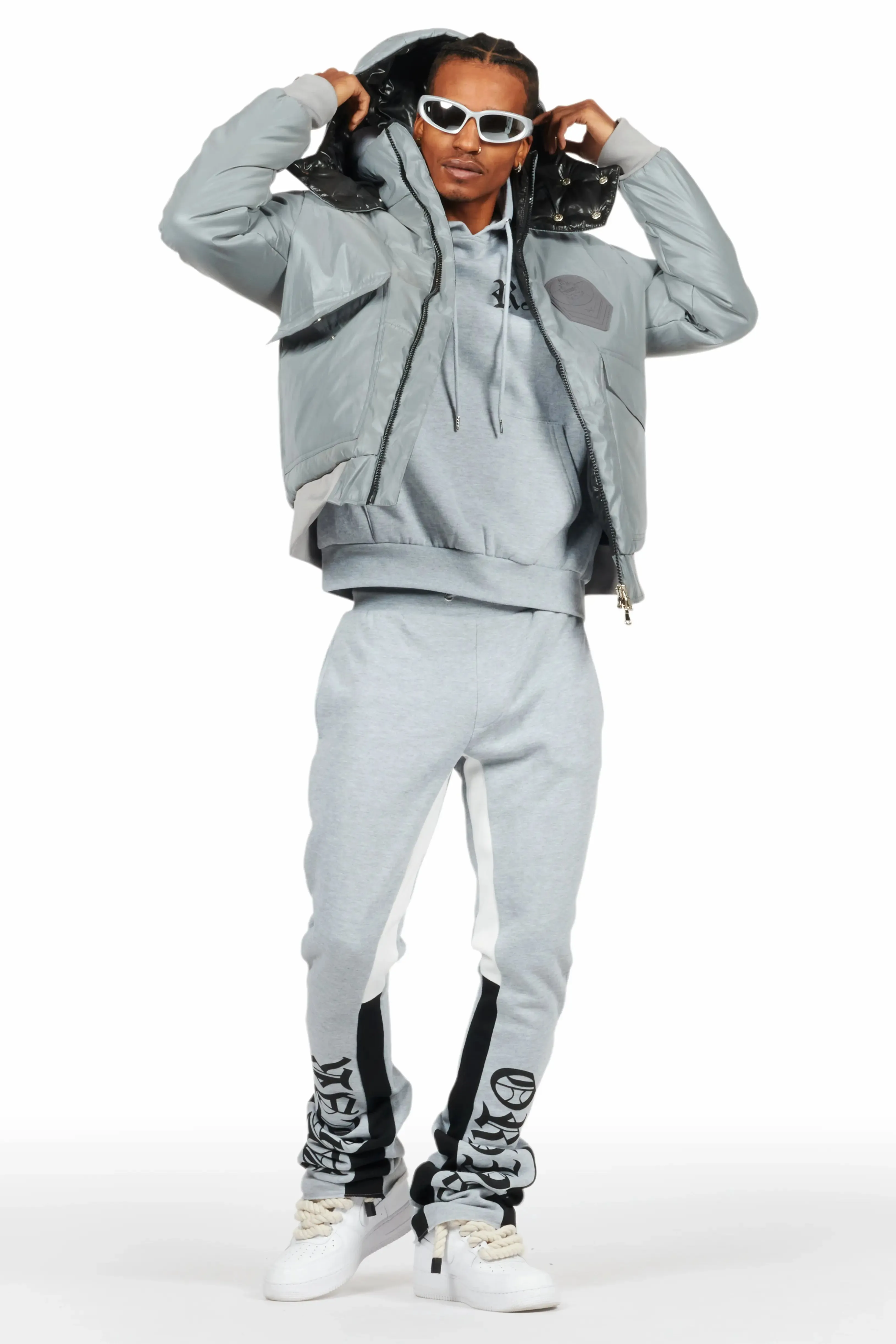 Alonzo Heather Grey Stacked Flare Hoodie Track Set sold by Rockstar Original product image thumbnail 3