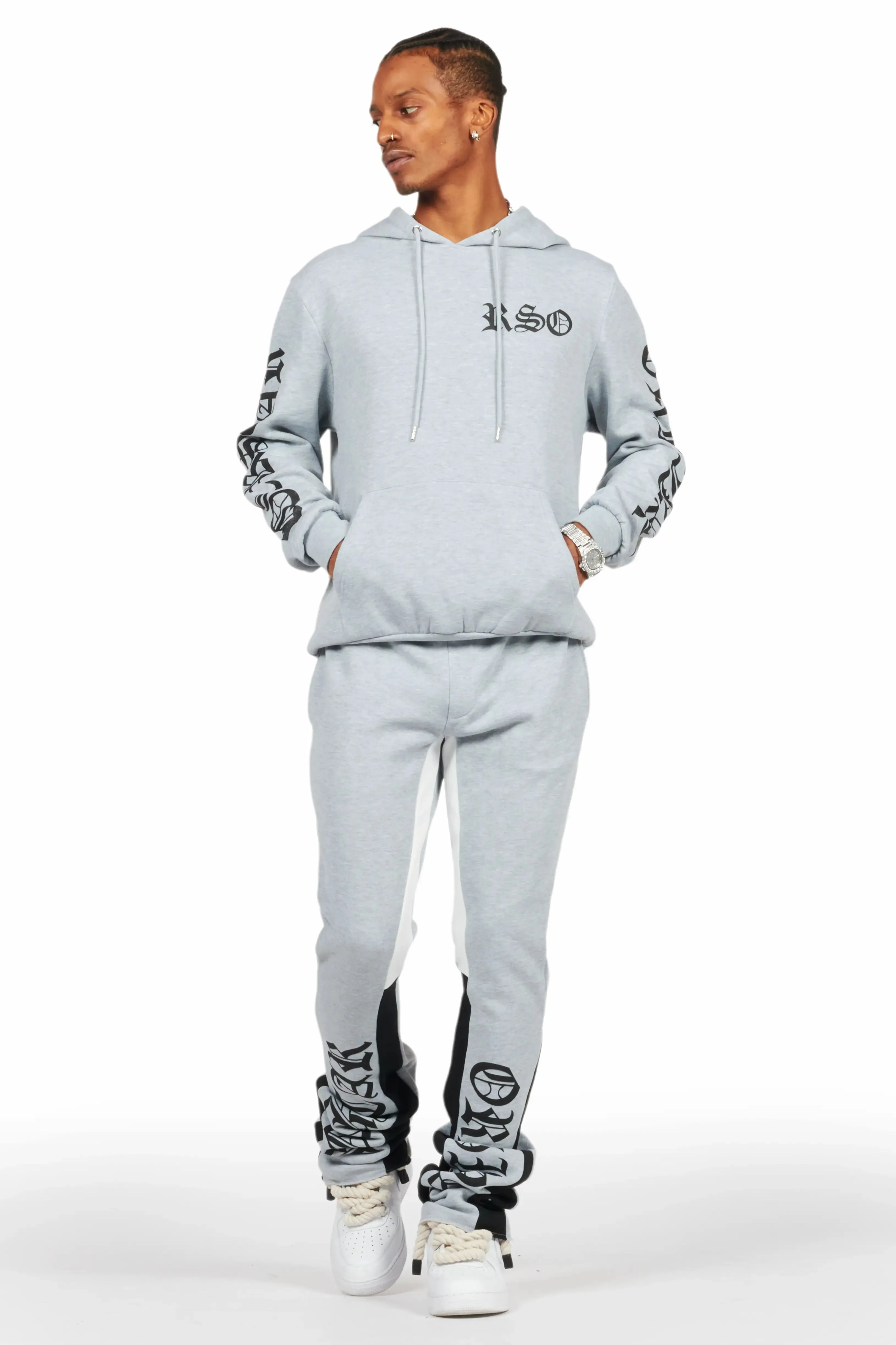 Alonzo Heather Grey Stacked Flare Hoodie Track Set sold by Rockstar Original product image thumbnail 2