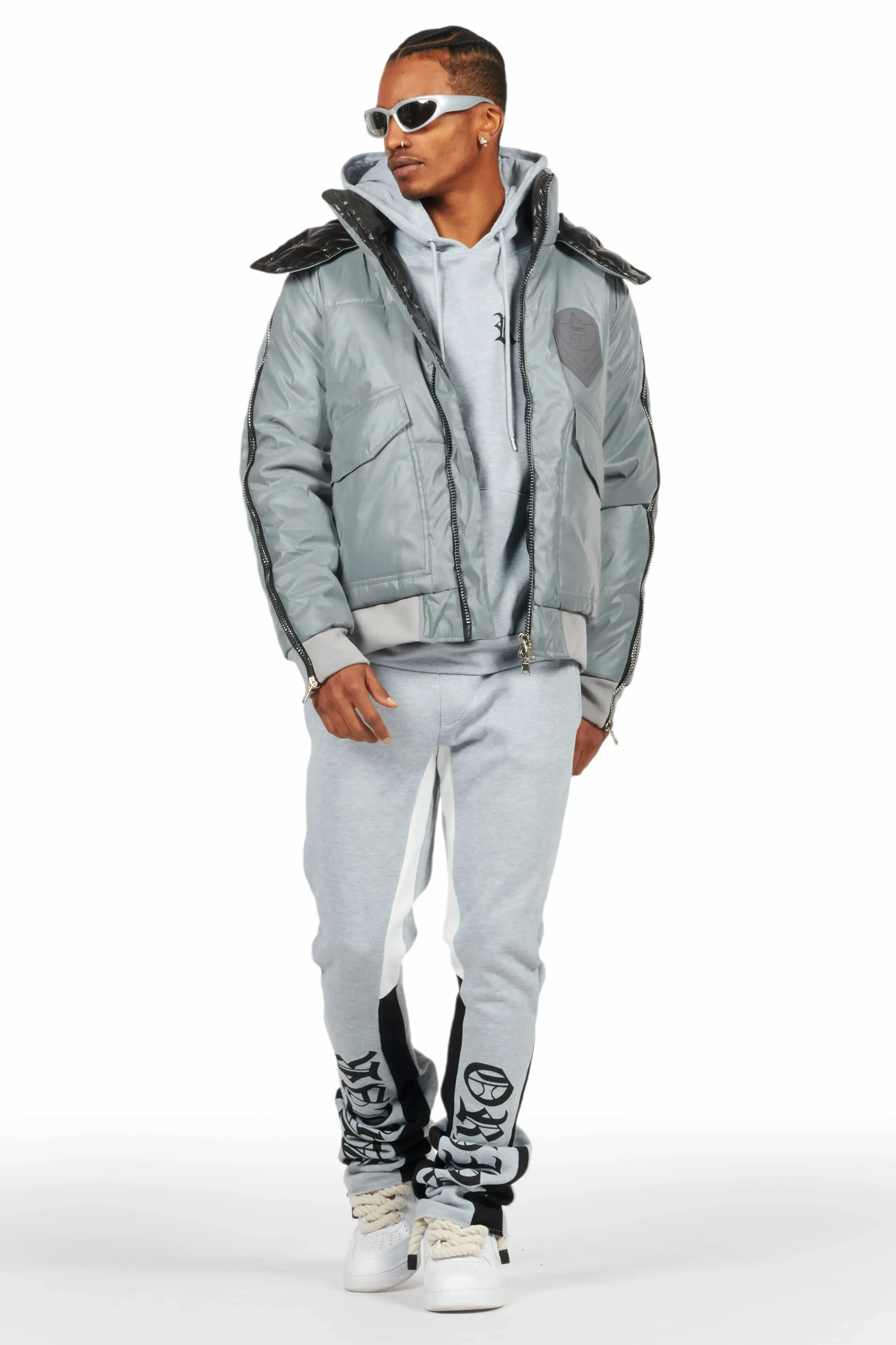 Alonzo Heather Grey Stacked Flare Hoodie Track Set sold by Rockstar Original product image thumbnail 4