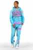 Beno Blue Stacked Flare Hoodie Track Set sold by Rockstar Original