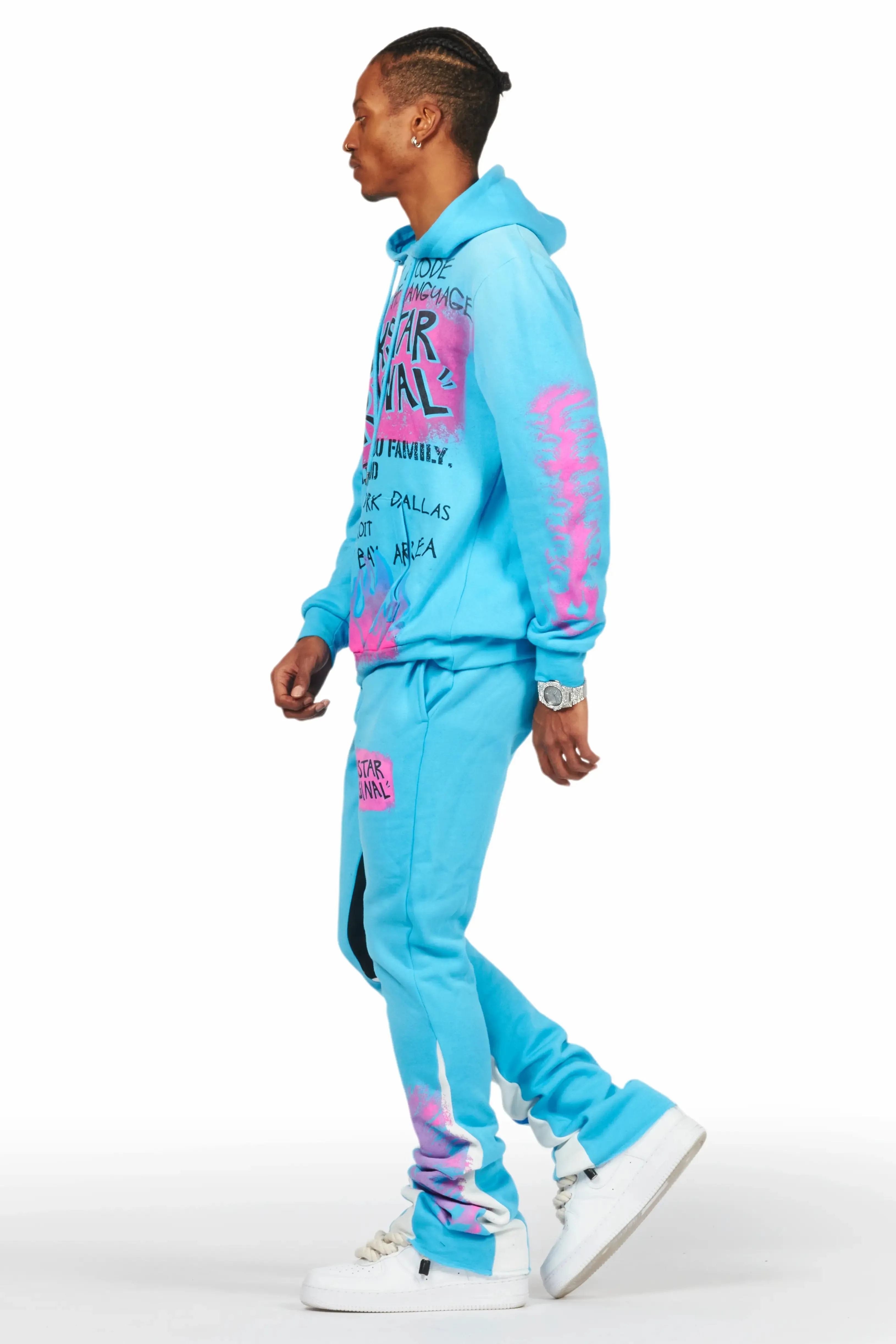 Beno Blue Stacked Flare Hoodie Track Set sold by Rockstar Original product image thumbnail 3