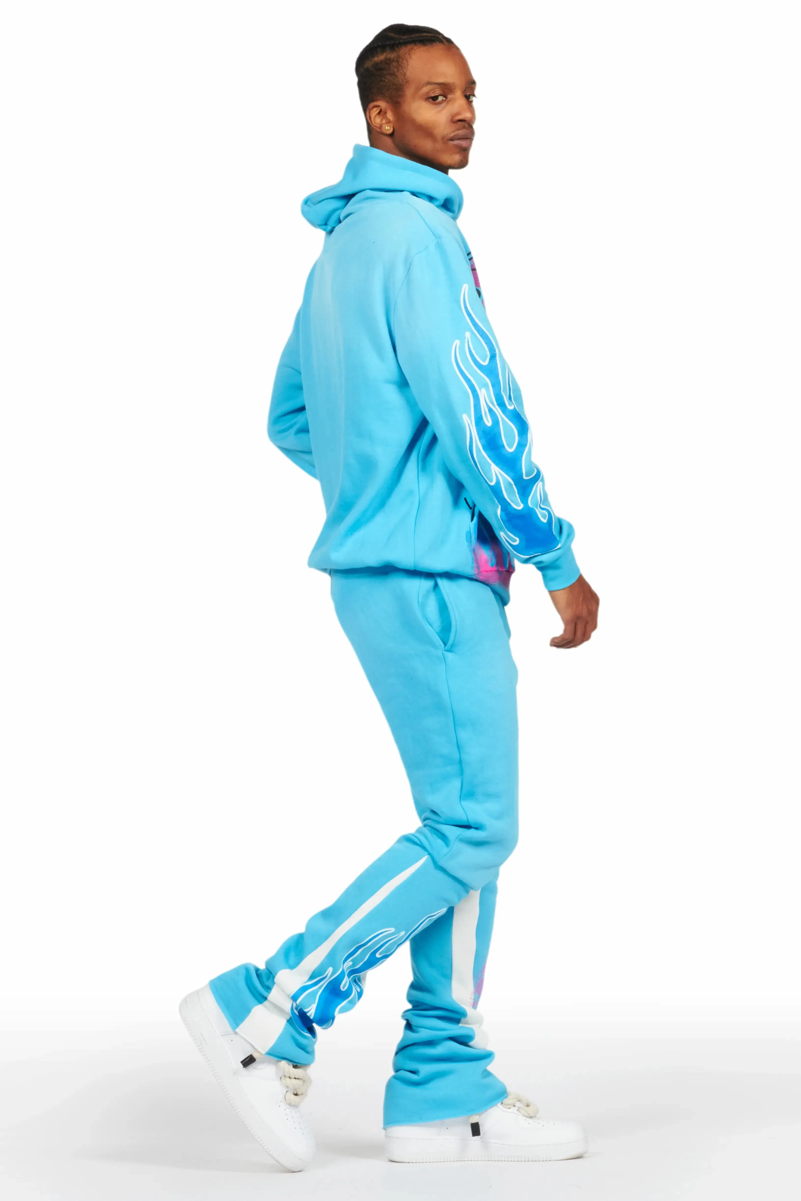 Beno Blue Stacked Flare Hoodie Track Set sold by Rockstar Original product image thumbnail 5