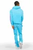 Beno Blue Stacked Flare Hoodie Track Set sold by Rockstar Original