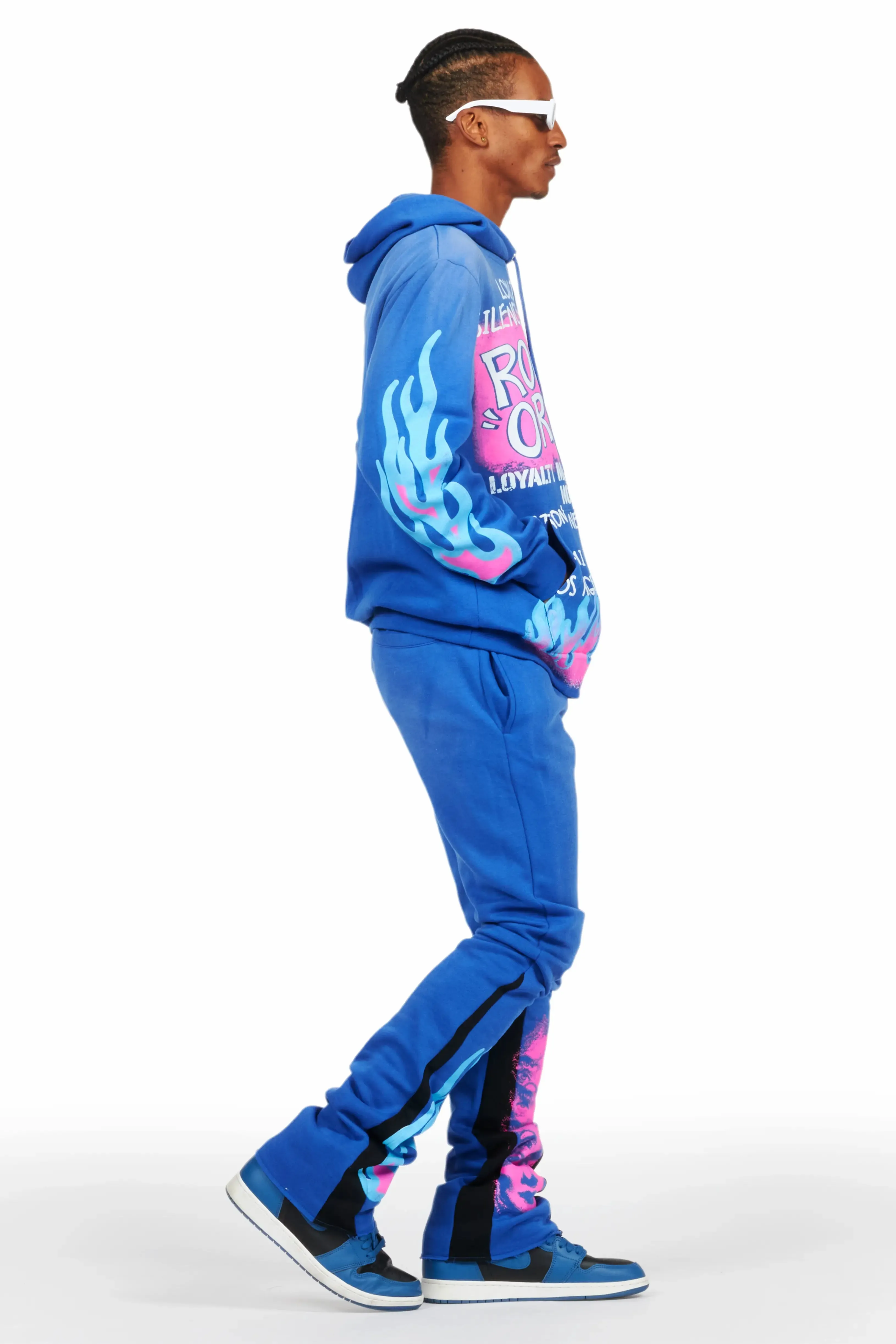 Beno Royal Blue Stacked Flare Hoodie Track Set sold by Rockstar Original product image thumbnail 5