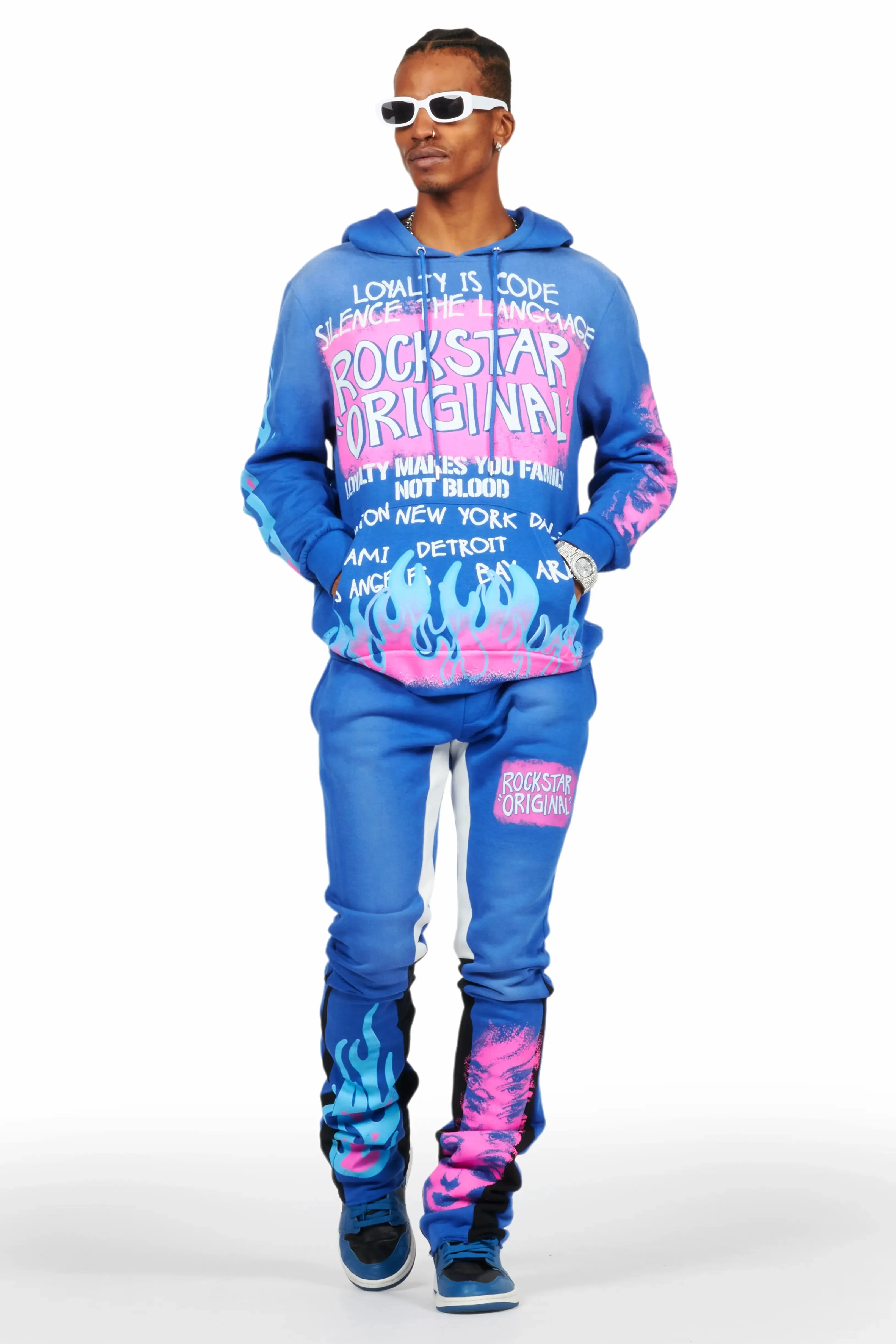 Beno Royal Blue Stacked Flare Hoodie Track Set sold by Rockstar Original product image thumbnail 2
