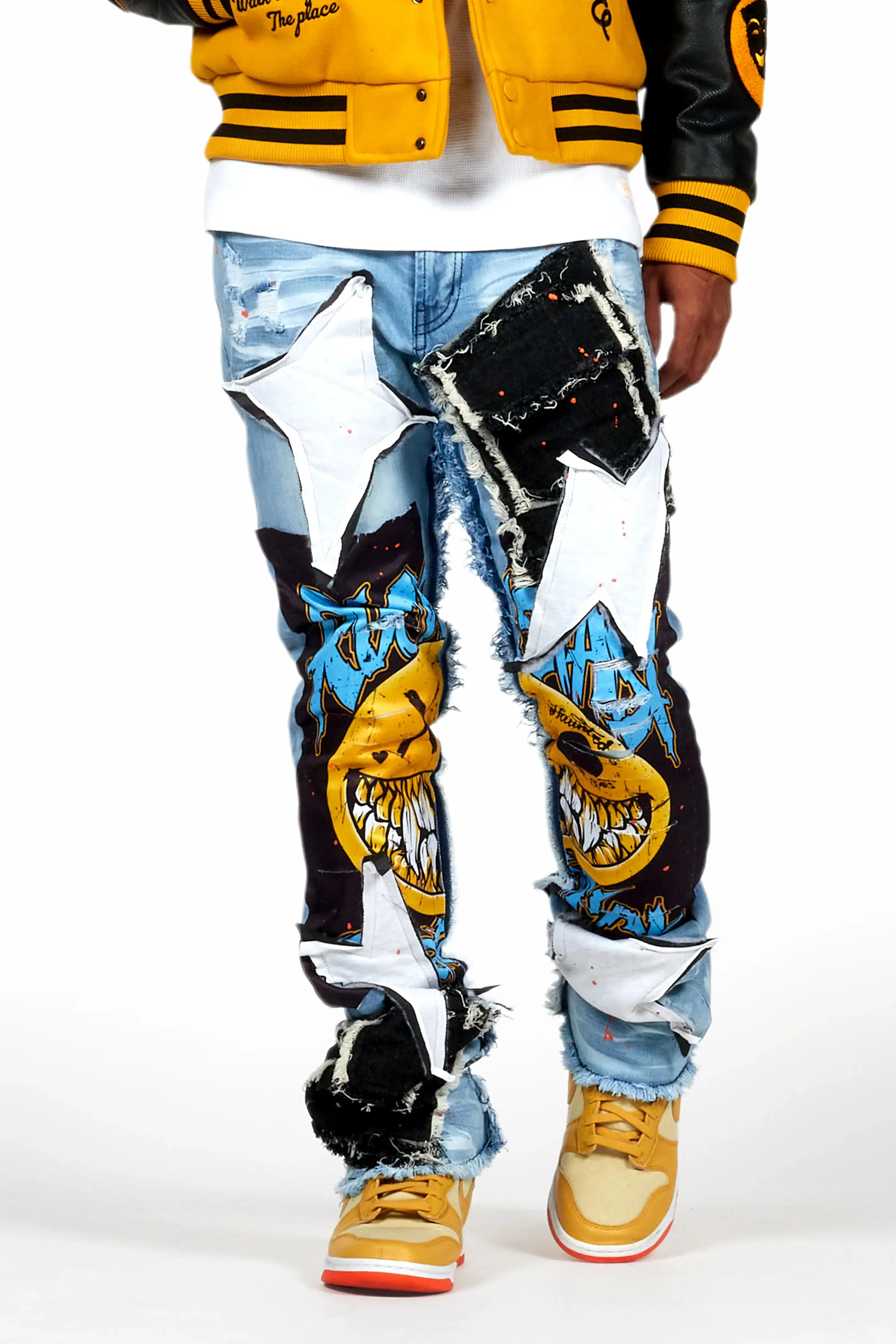 Fraust Blue Patchwork Stacked Flare Jean sold by Rockstar Original