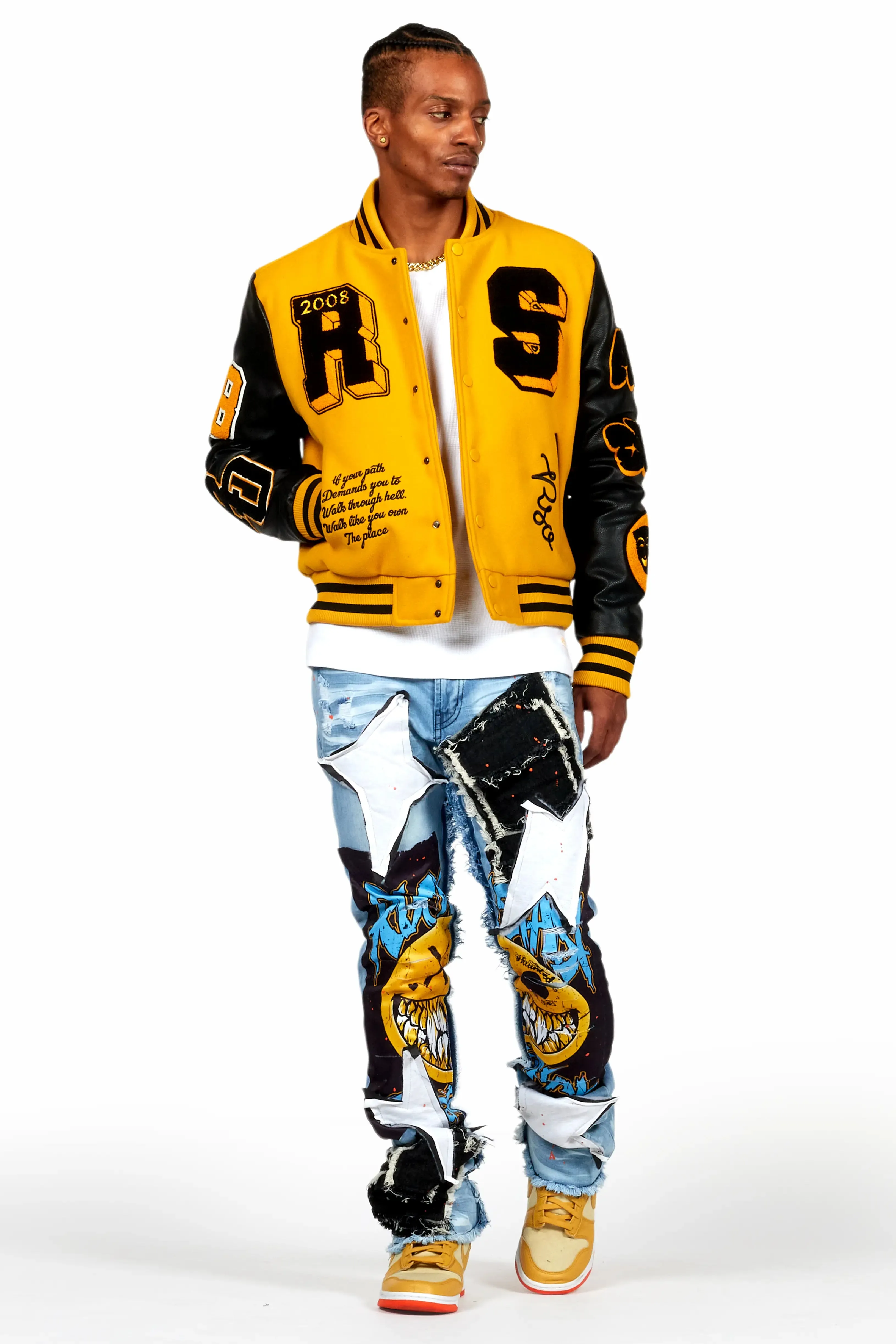 Fraust Blue Patchwork Stacked Flare Jean sold by Rockstar Original product image thumbnail 3