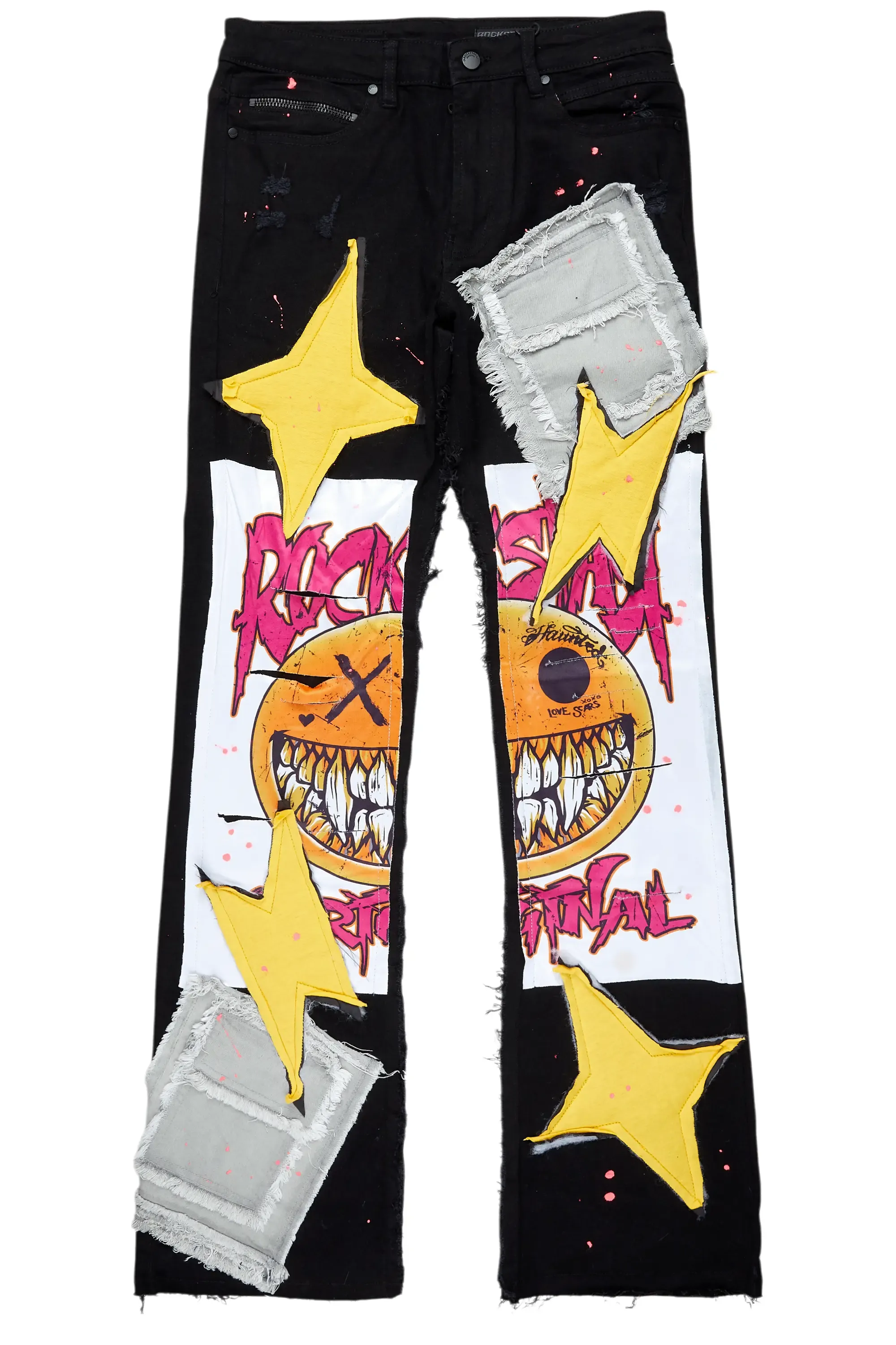 Fraust Jet Black Patchwork Stacked Flare Jean sold by Rockstar Original product image thumbnail 2