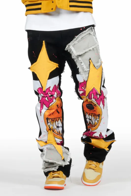 Fraust Jet Black Patchwork Stacked Flare Jean sold by Rockstar Original