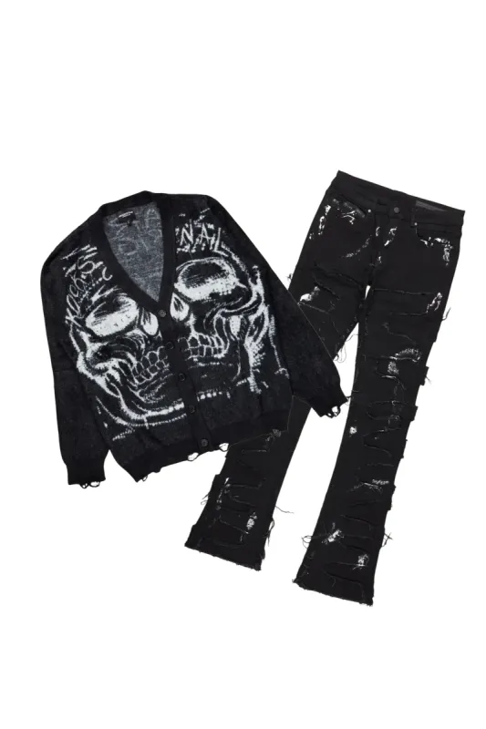 Bernhard Black Knit Sweater/Stacked Flare Jean Bundle sold by Rockstar Original