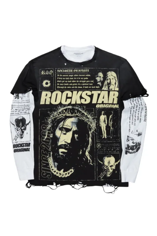 Farrah Black/White Double Layer Graphic T-Shirt sold by Rockstar Original