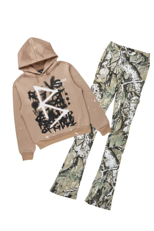 Javona Tan/Camo Hoodie/Super Stacked Jean Set sold by Rockstar Original