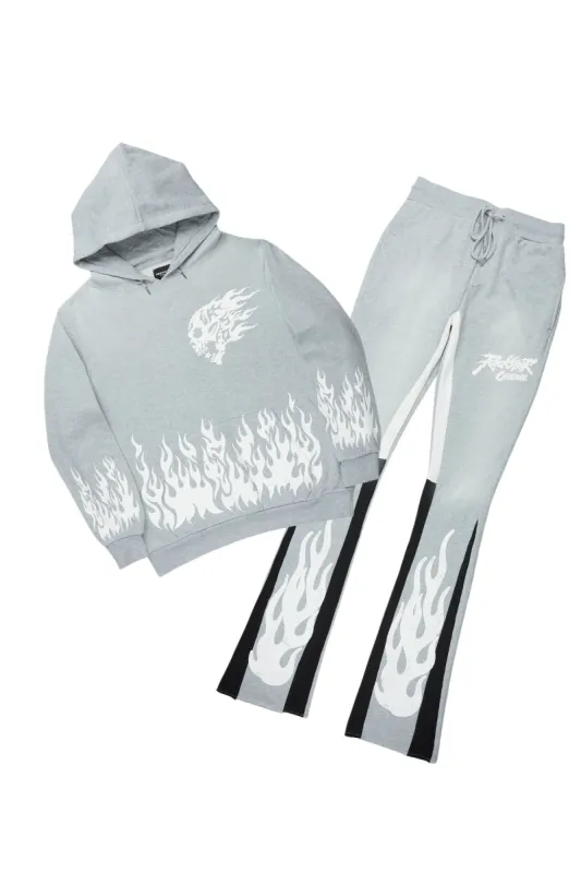 Bubble Heather Grey Stacked Flare Hoodie Track Set sold by Rockstar Original
