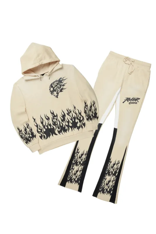 Bubble Beige Stacked Flare Hoodie Track Set sold by Rockstar Original