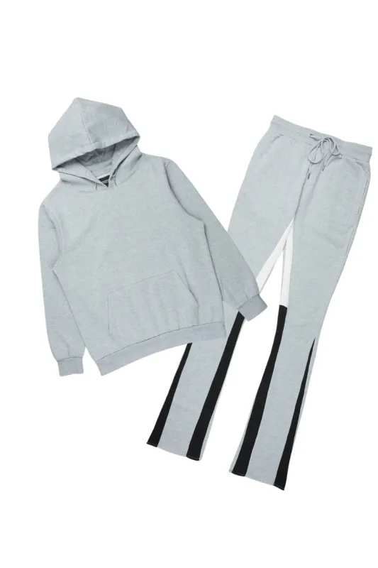 Basic Heather Grey Hoodie/Stacked Flare Track Set sold by Rockstar Original