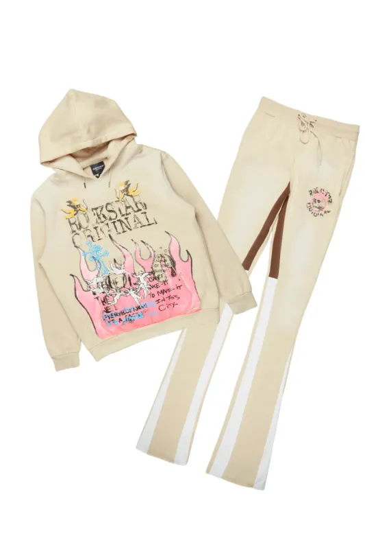 Boone Beige Super Stacked Hoodie Track Set sold by Rockstar Original