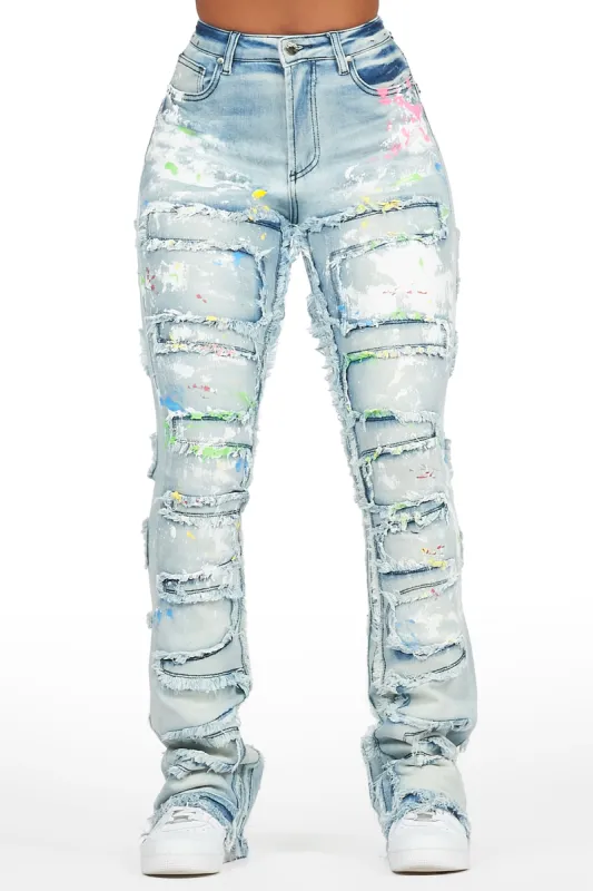 Sammia Light Wash Painted Stacked Flare Jean sold by Rockstar Original