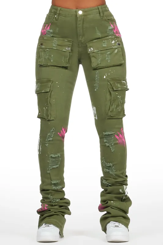 Robbin Olive Painted Super Stacked Jean sold by Rockstar Original