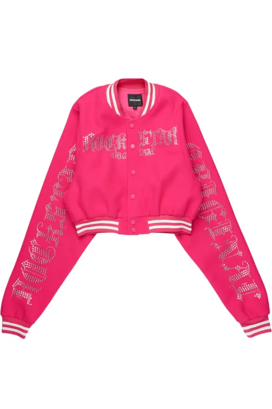 Gianni Hot Pink Crop Rhinestone Varsity Jacket sold by Rockstar Original