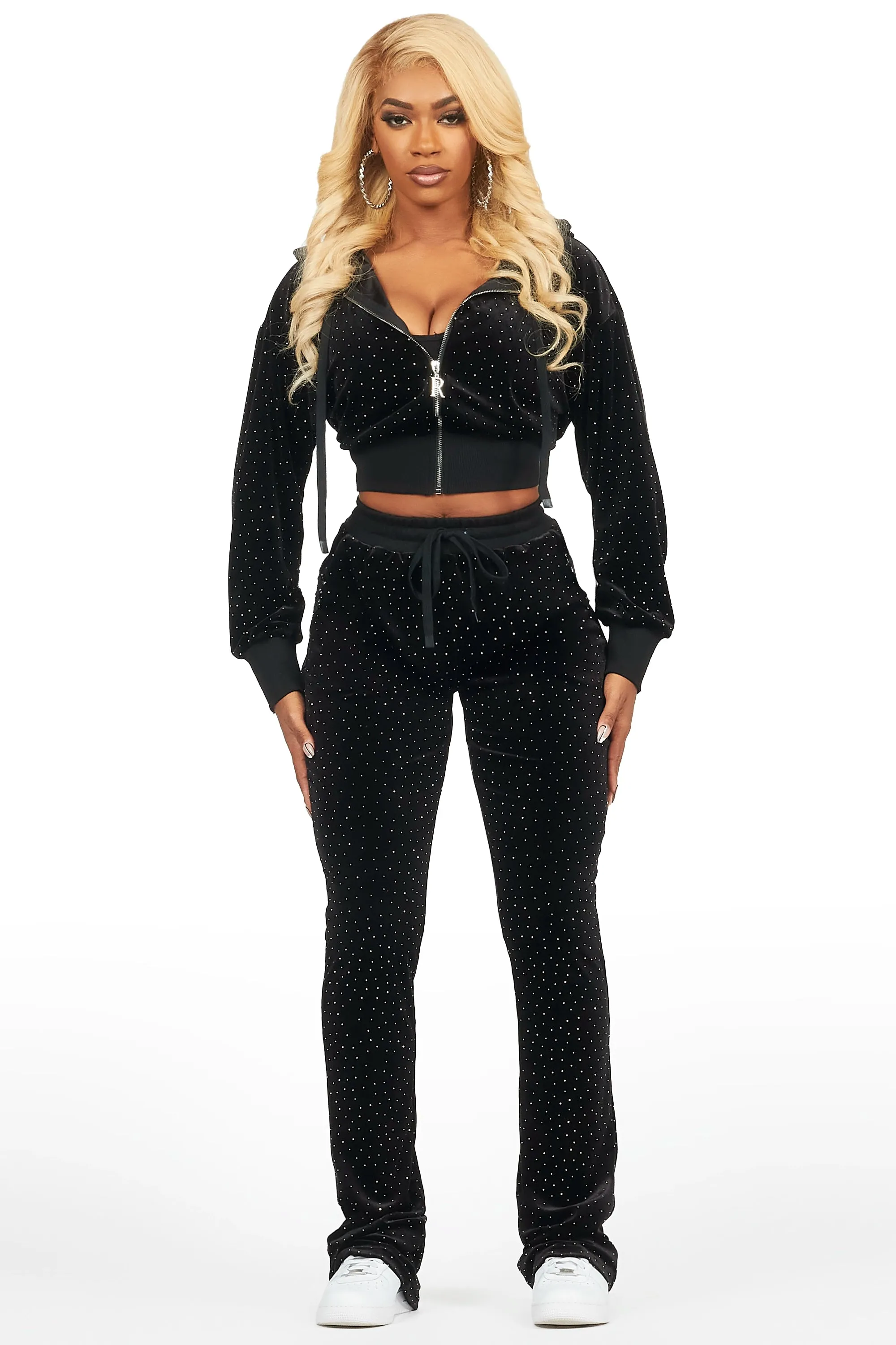 Khalilah Black Velour Stacked Trackset sold by Rockstar Original